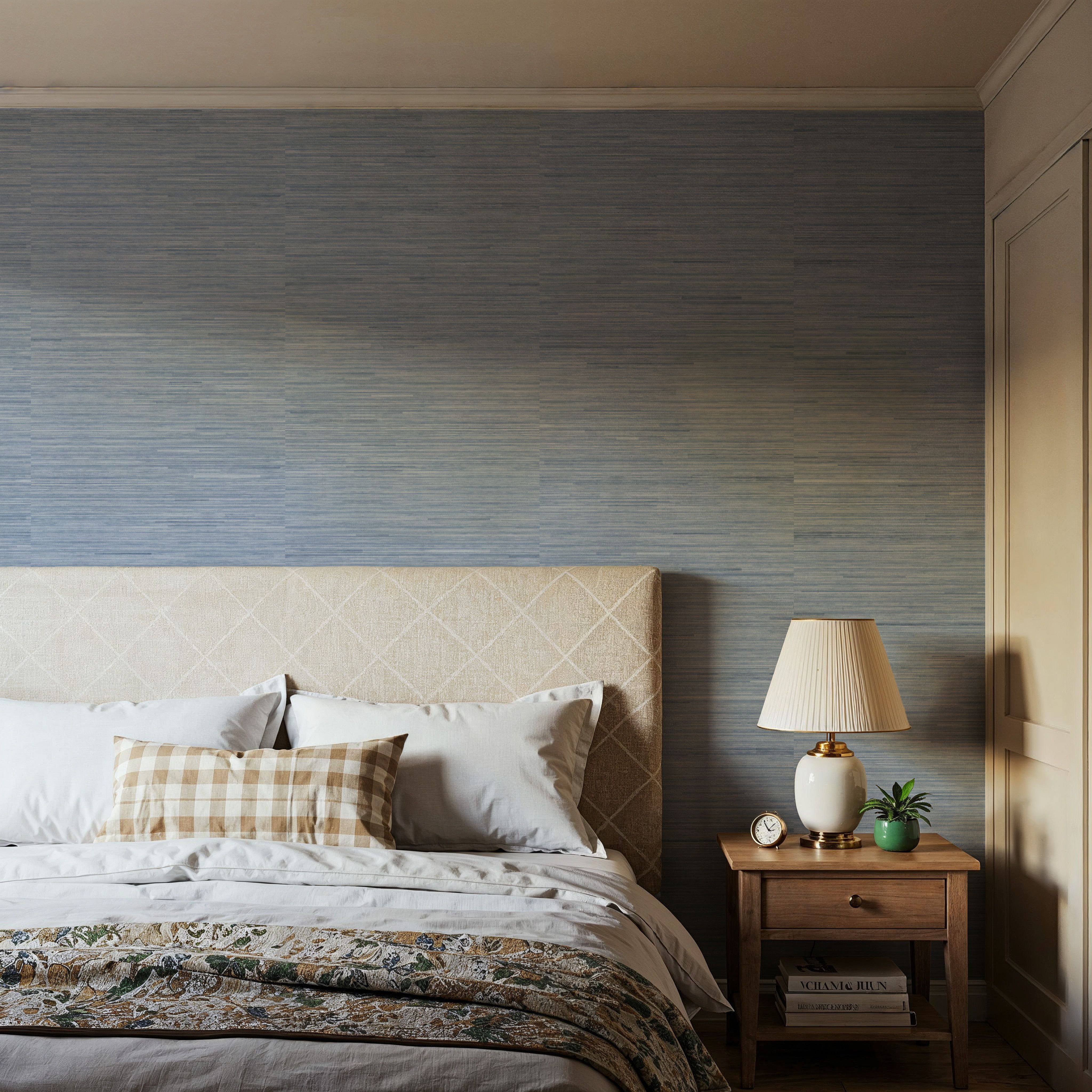 Faux Grasscloth with Visible Seams, Sky