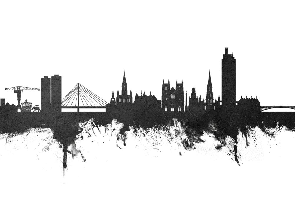 Nantes France Skyline Black & White