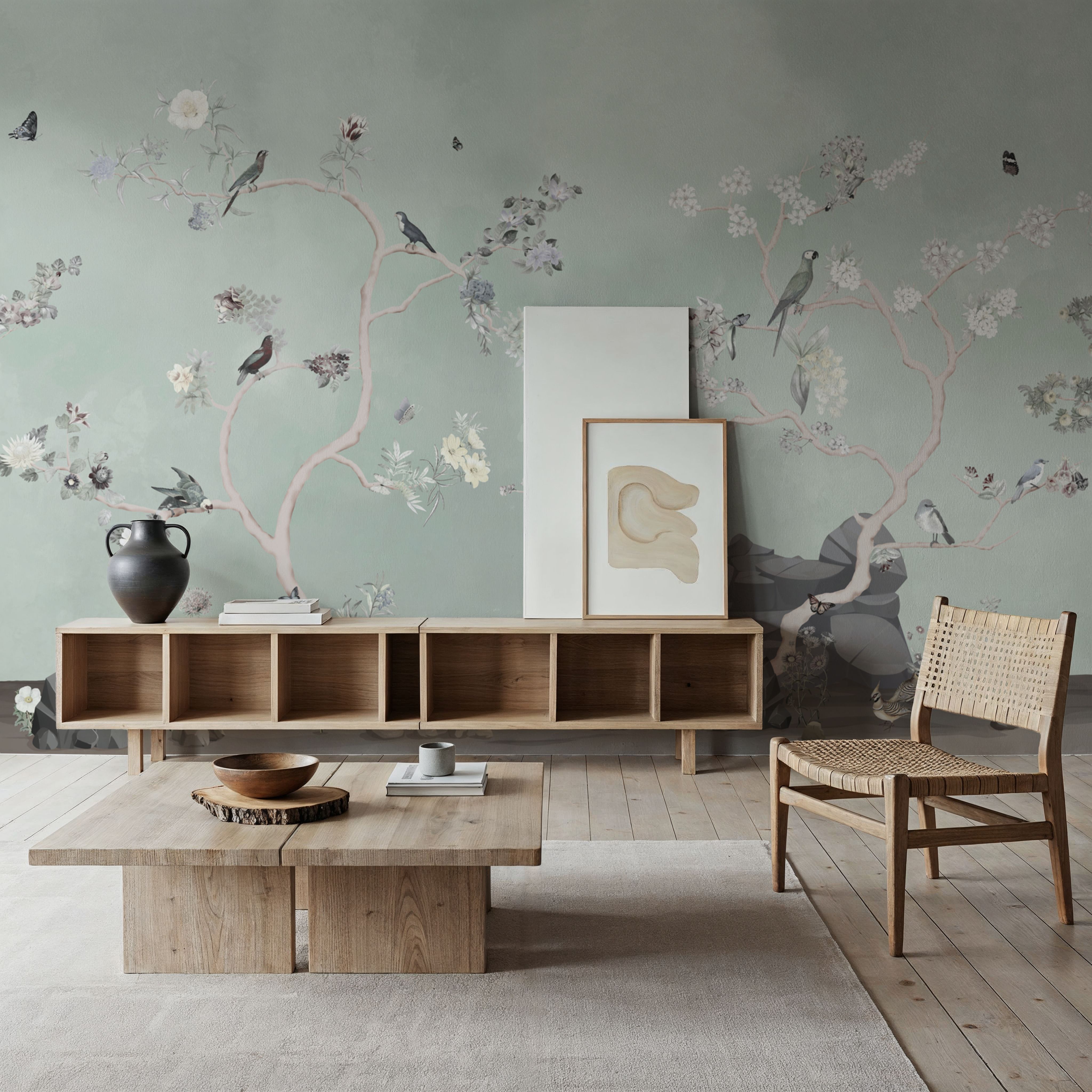 Birds in the Garden Blue Green