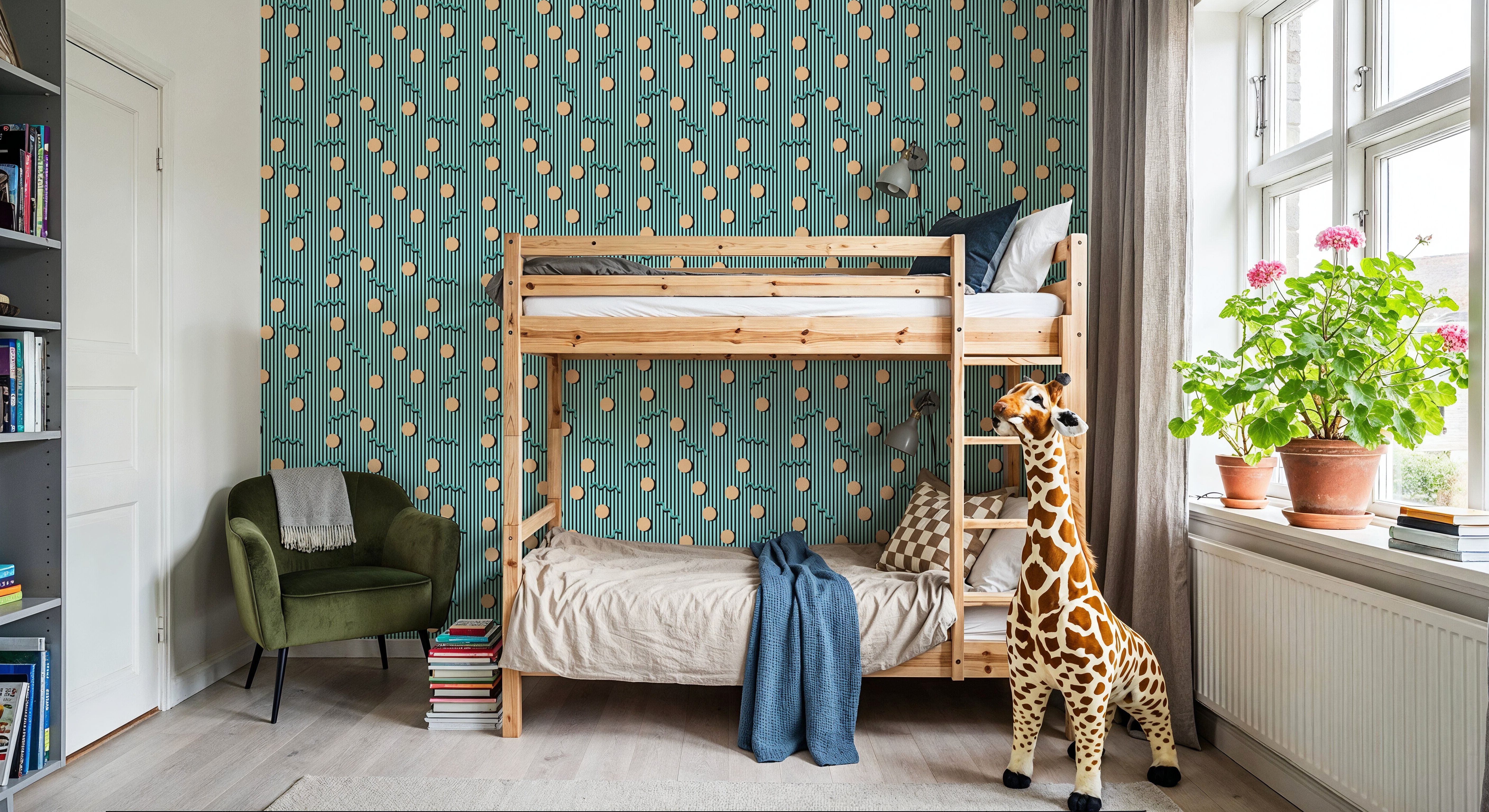 Memphis Dots & Stripes, Cyan