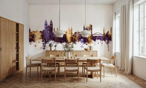 Magdeburg Germany Skyline Purple & Gold