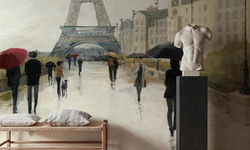 Eiffel in the Rain Marsala Umbrella
