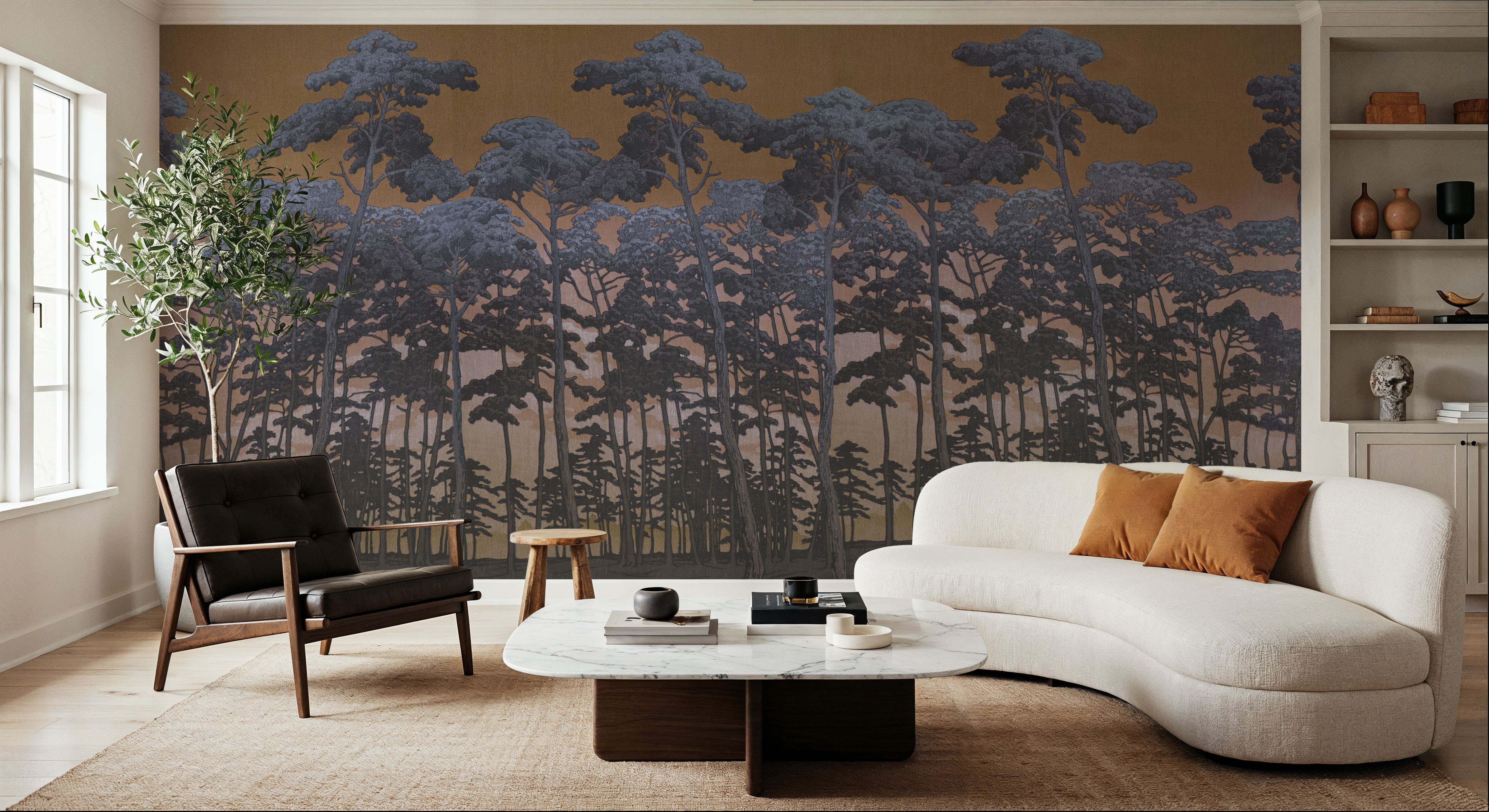 Tranquil Pinescape, Purple & Yellow, Wallpaper