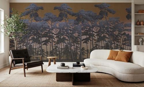 Tranquil Pinescape, Purple & Yellow