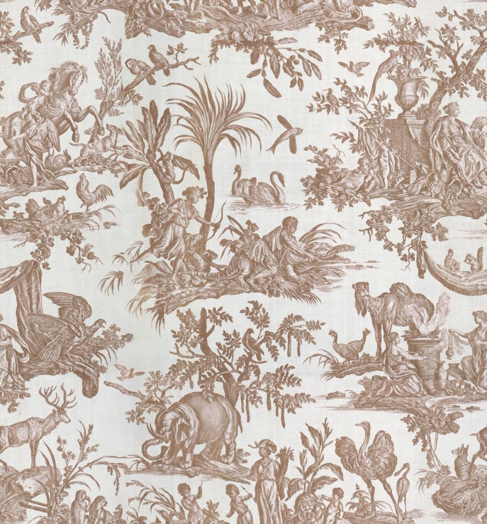 Patinated Linen Toile de Jouy, Terracotta