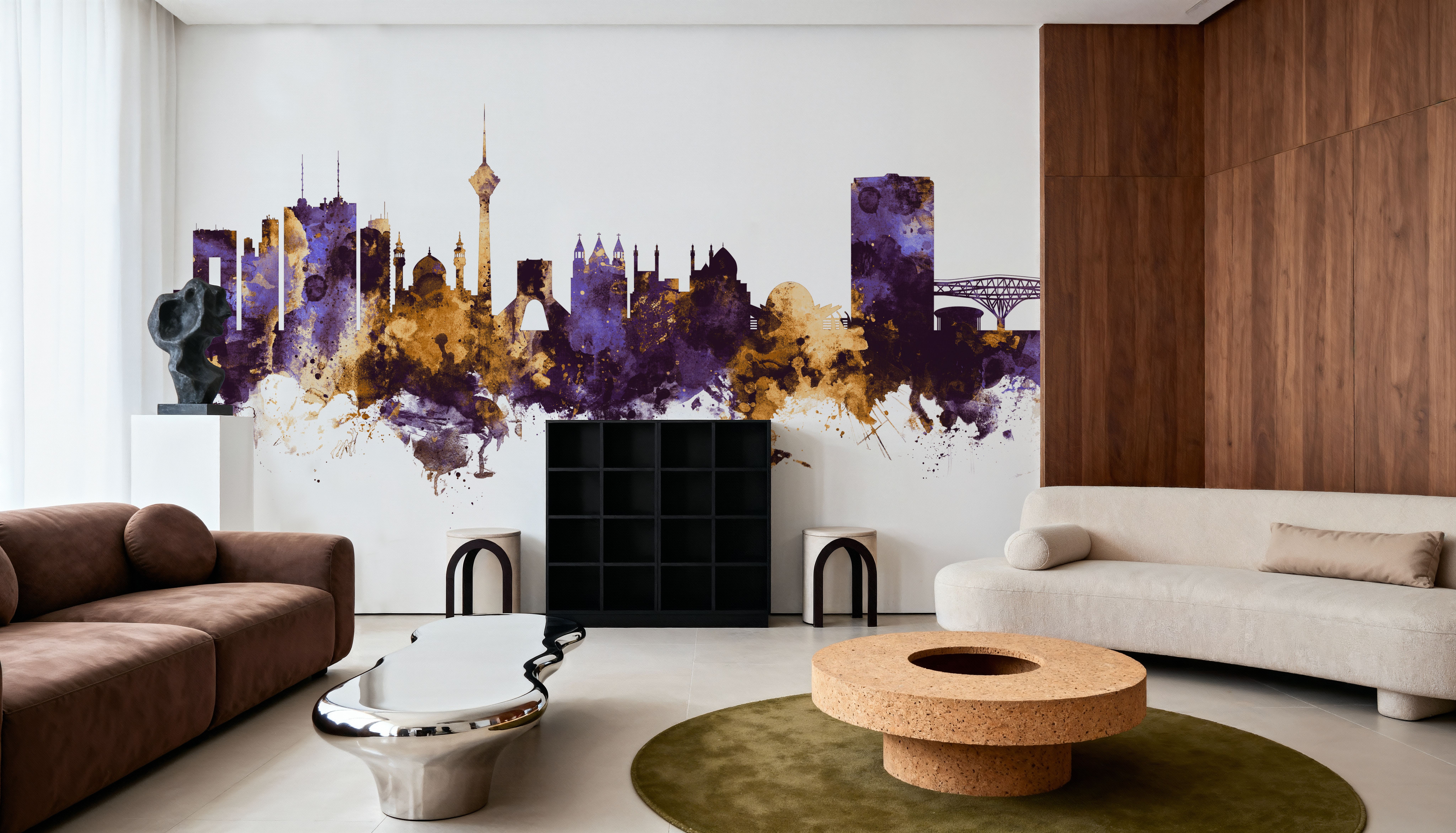 Tehran Iran Skyline Purple & Gold, Carte da parati