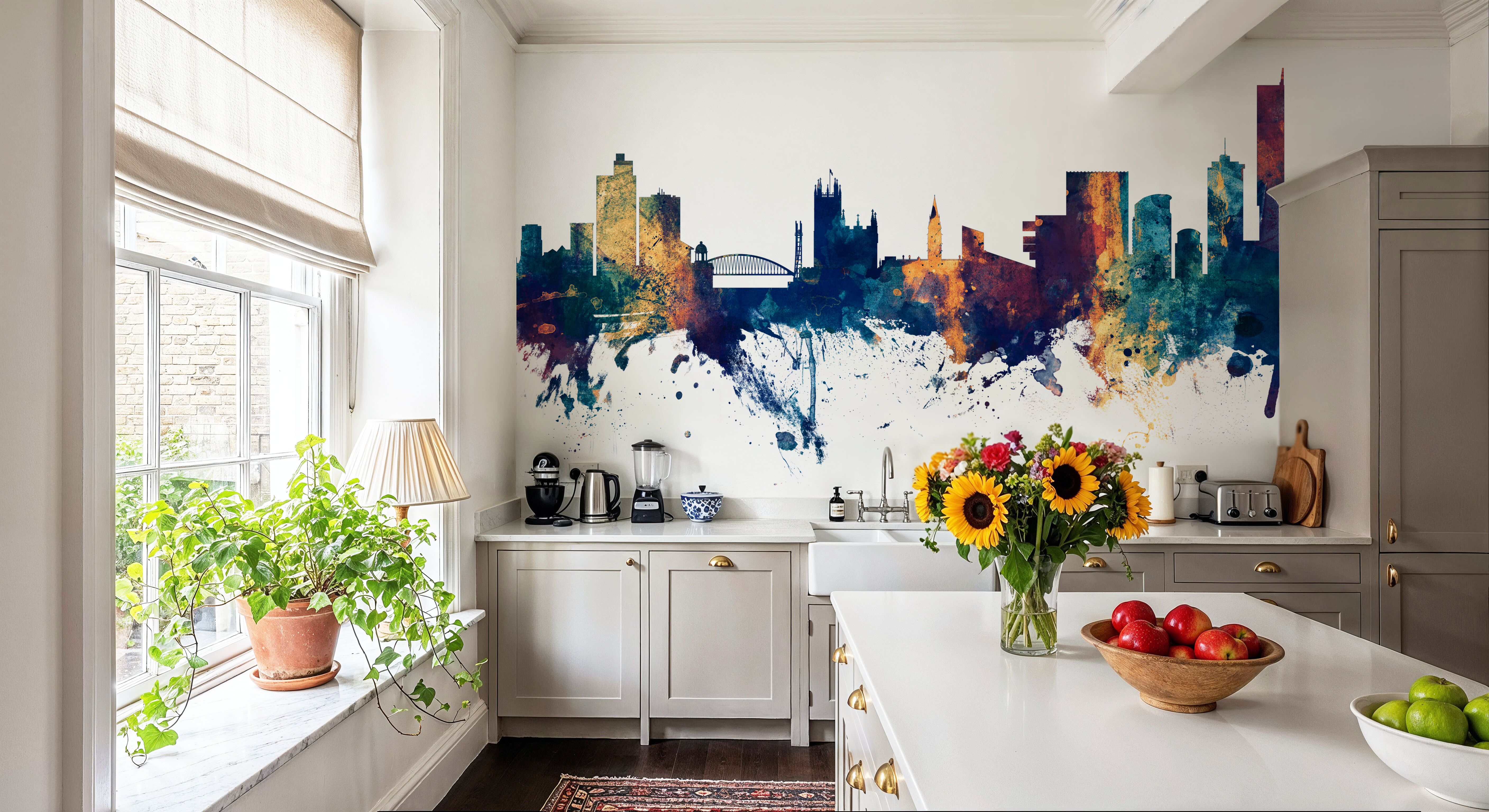 Manchester England Skyline Blue & Bronze