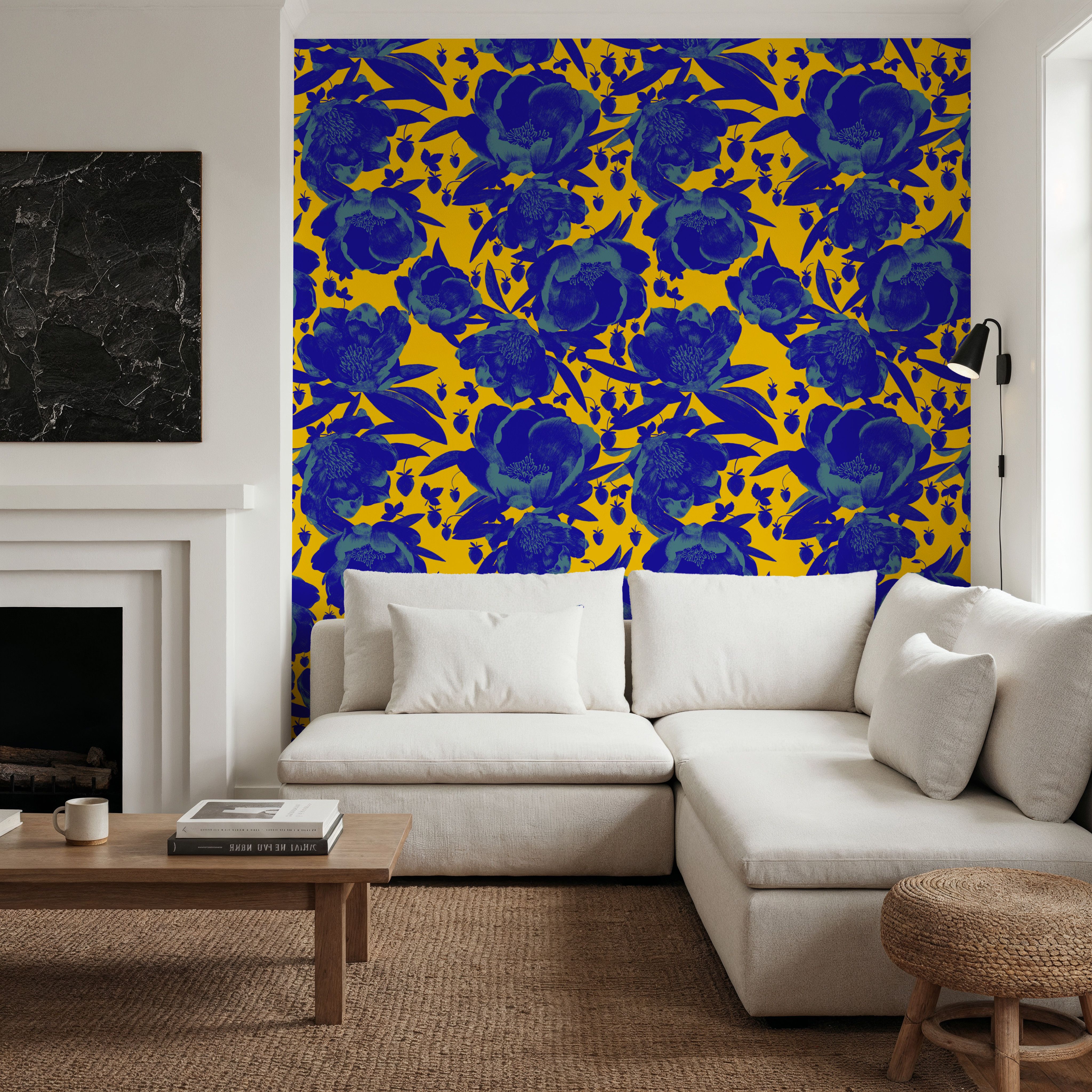 Pop Peonies, Yellow & Blue