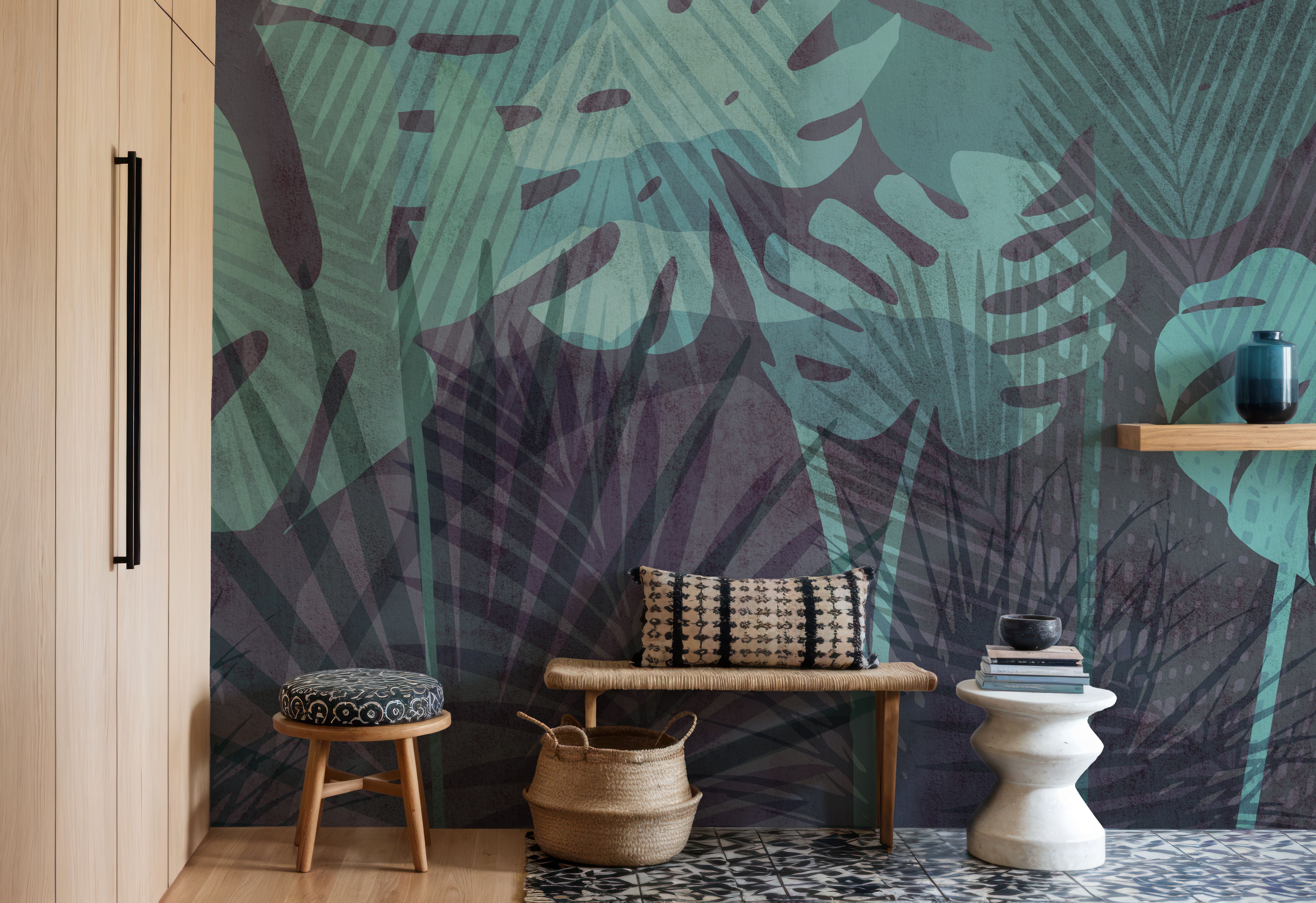 Big Monstera Leaves, Cyan