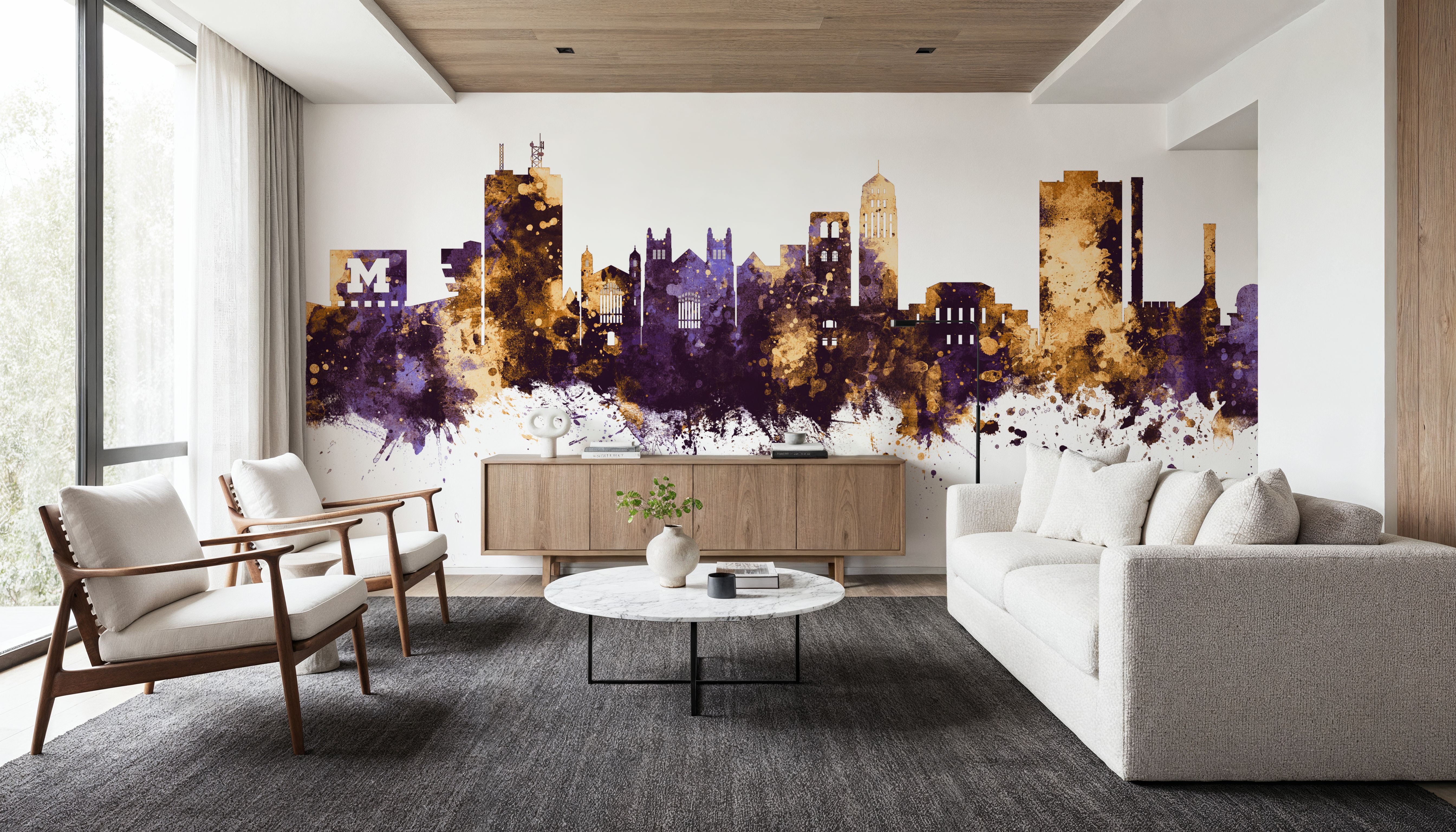 Ann Arbor Michigan Skyline Purple & Gold