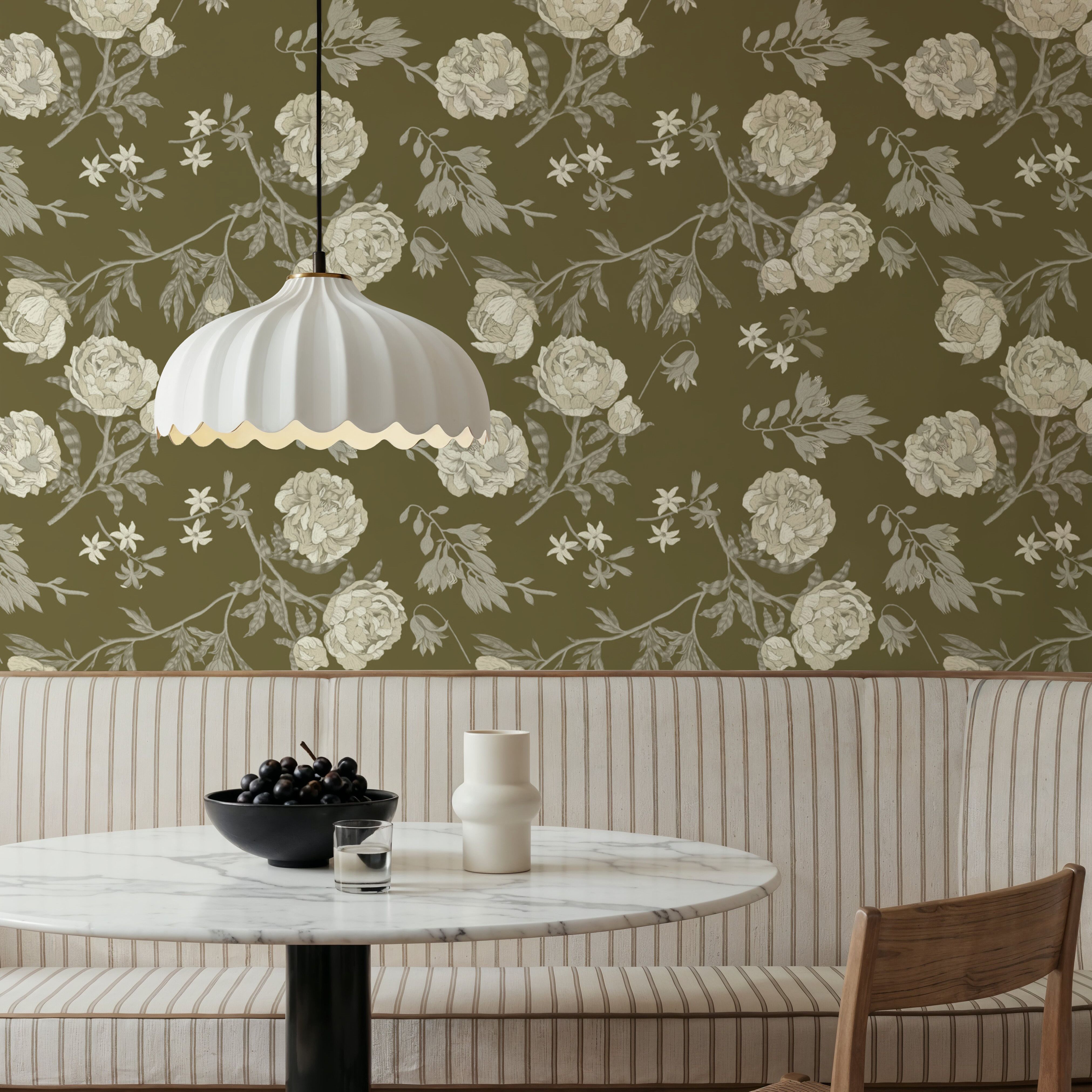 Peony Passion, Khaki, Wallpaper