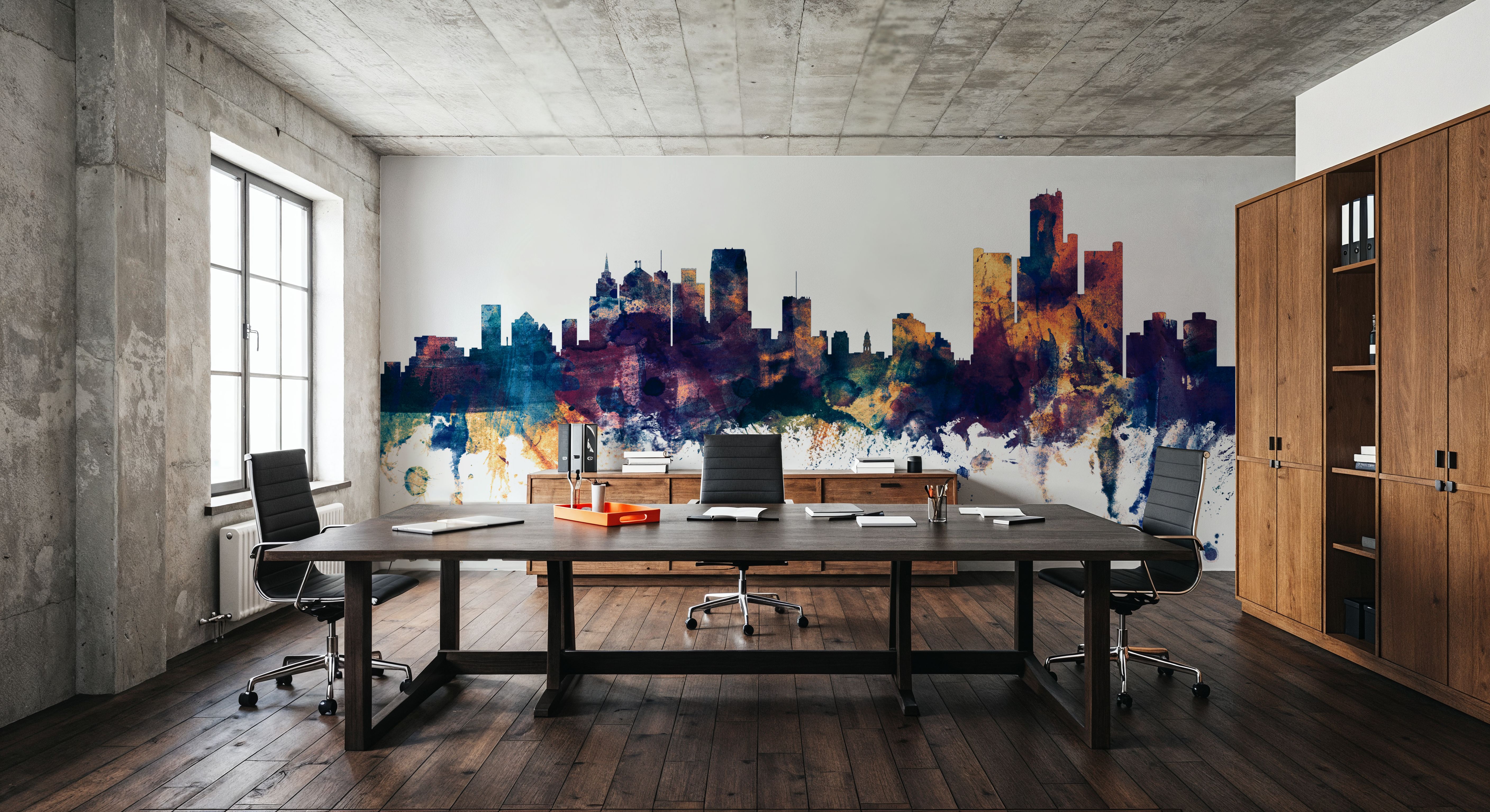 Detroit Michigan Skyline Blue & Bronze