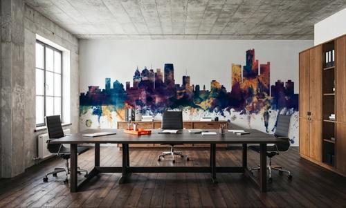 Detroit Michigan Skyline Blue & Bronze