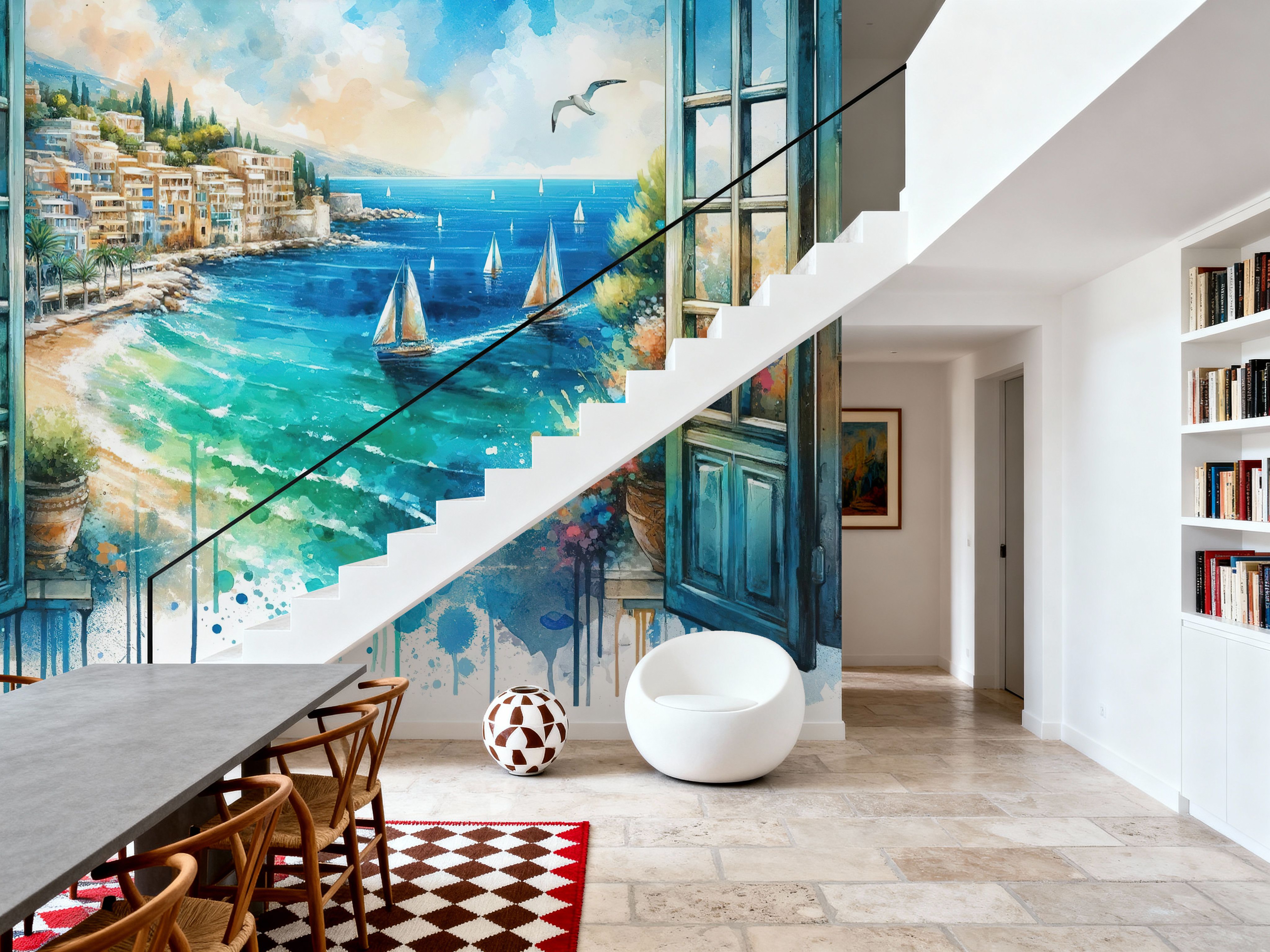 Mediterranean Coastline through Open Window