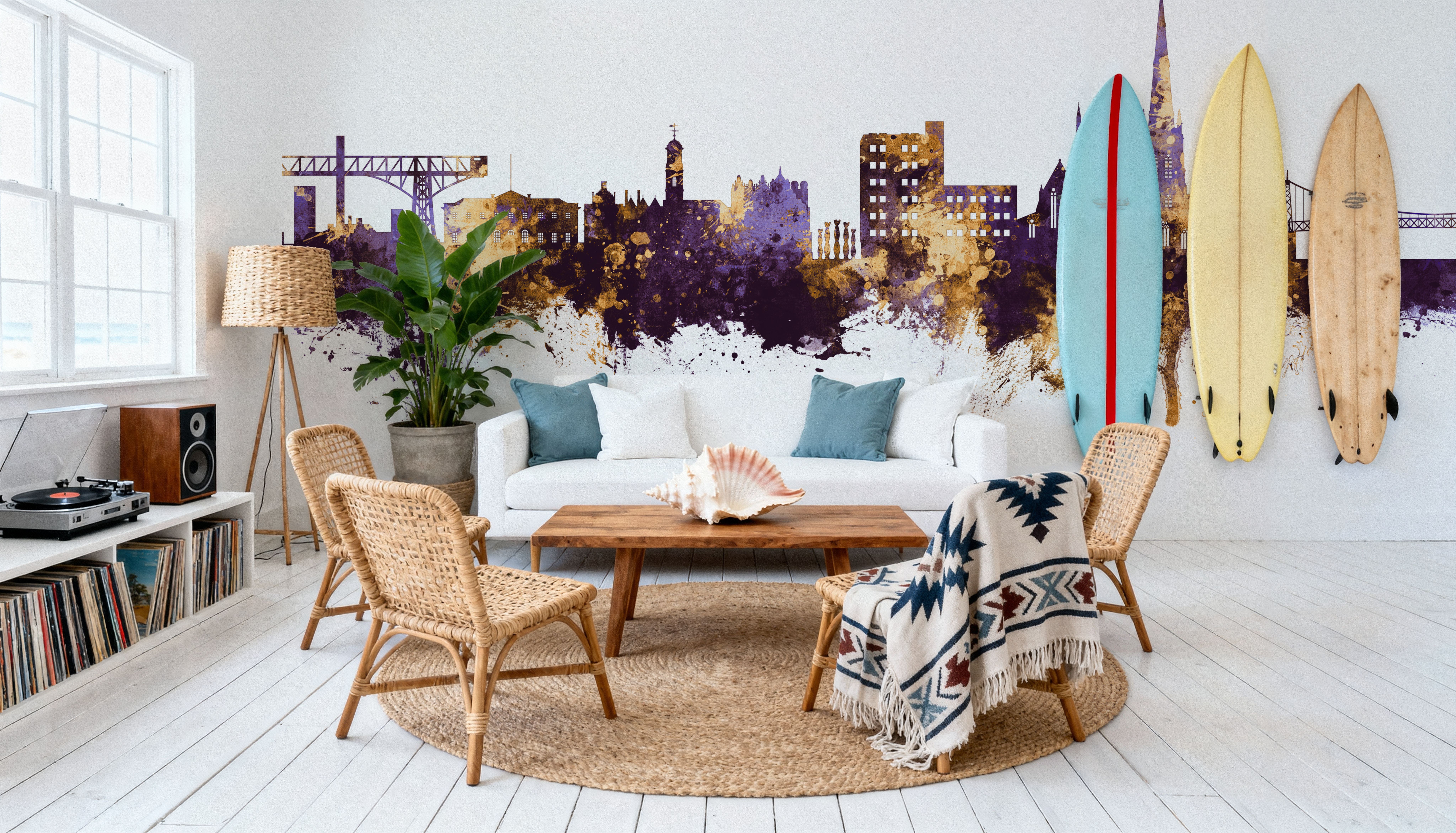 Warrington England Skyline Purple & Gold, Wallpaper