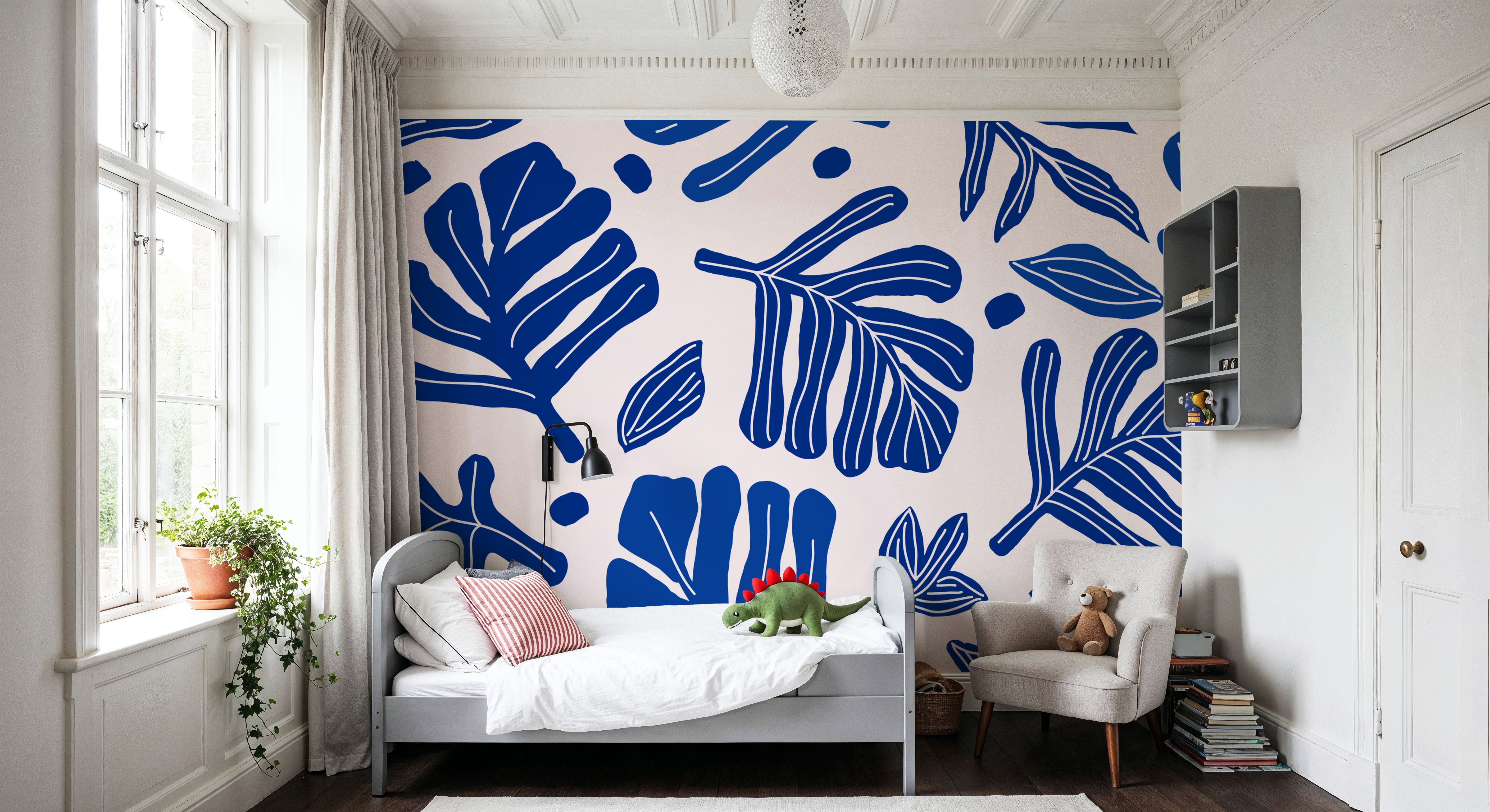 Monstera Cuttings, Intense Blue, Wallpaper