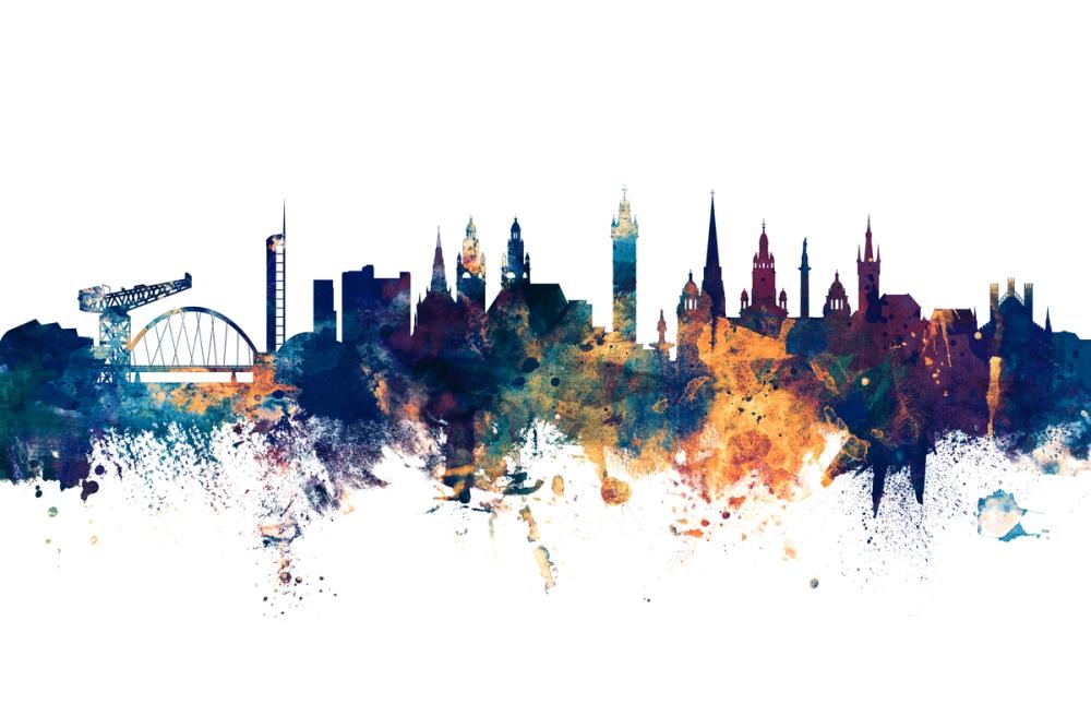 Glasgow Scotland Skyline Blue & Bronze