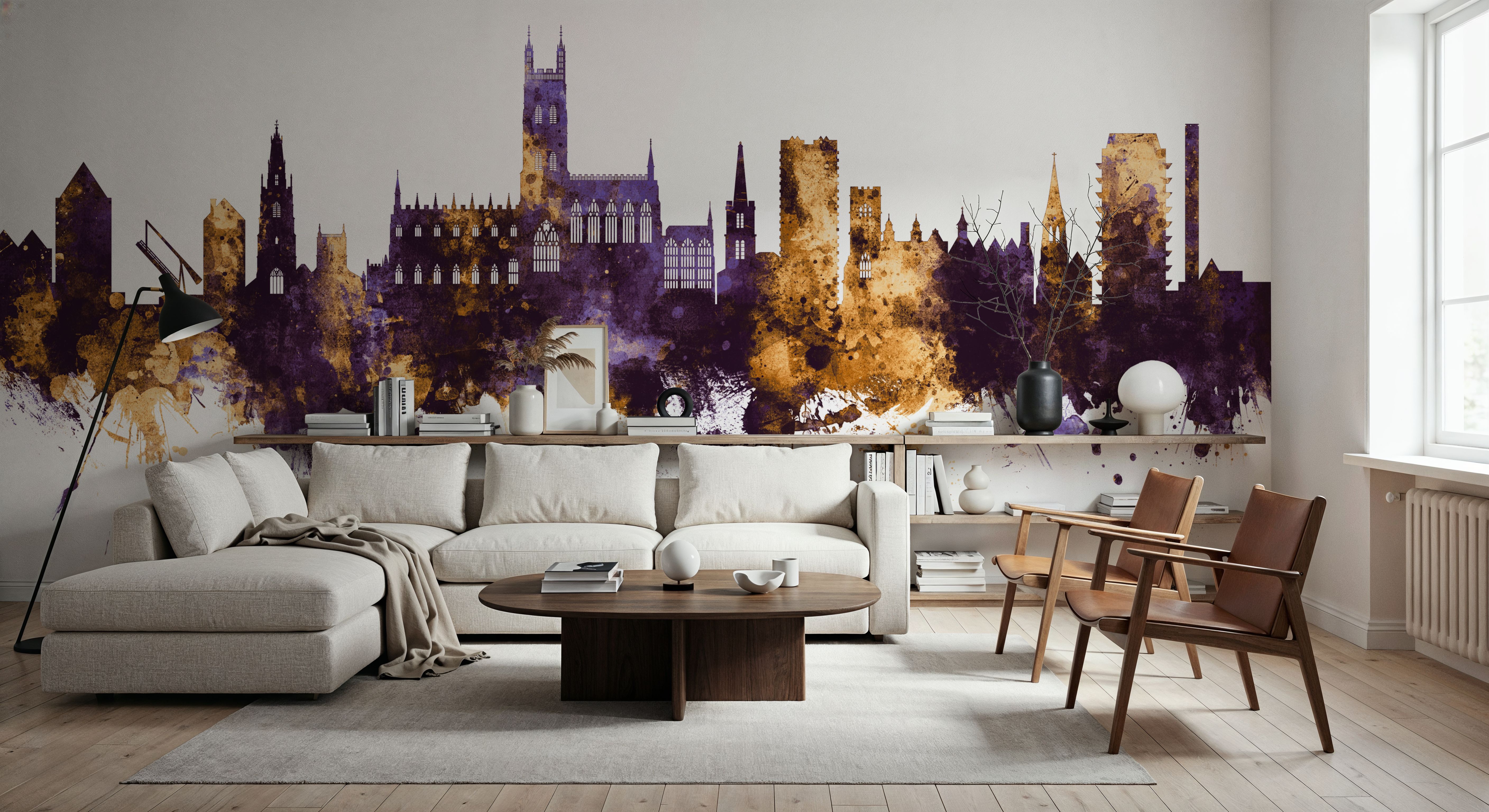 Gloucester England Skyline Purple & Gold