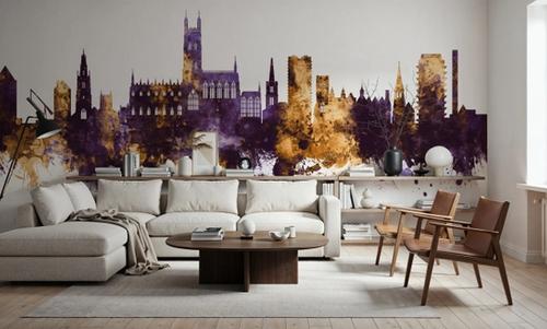 Gloucester England Skyline Purple & Gold