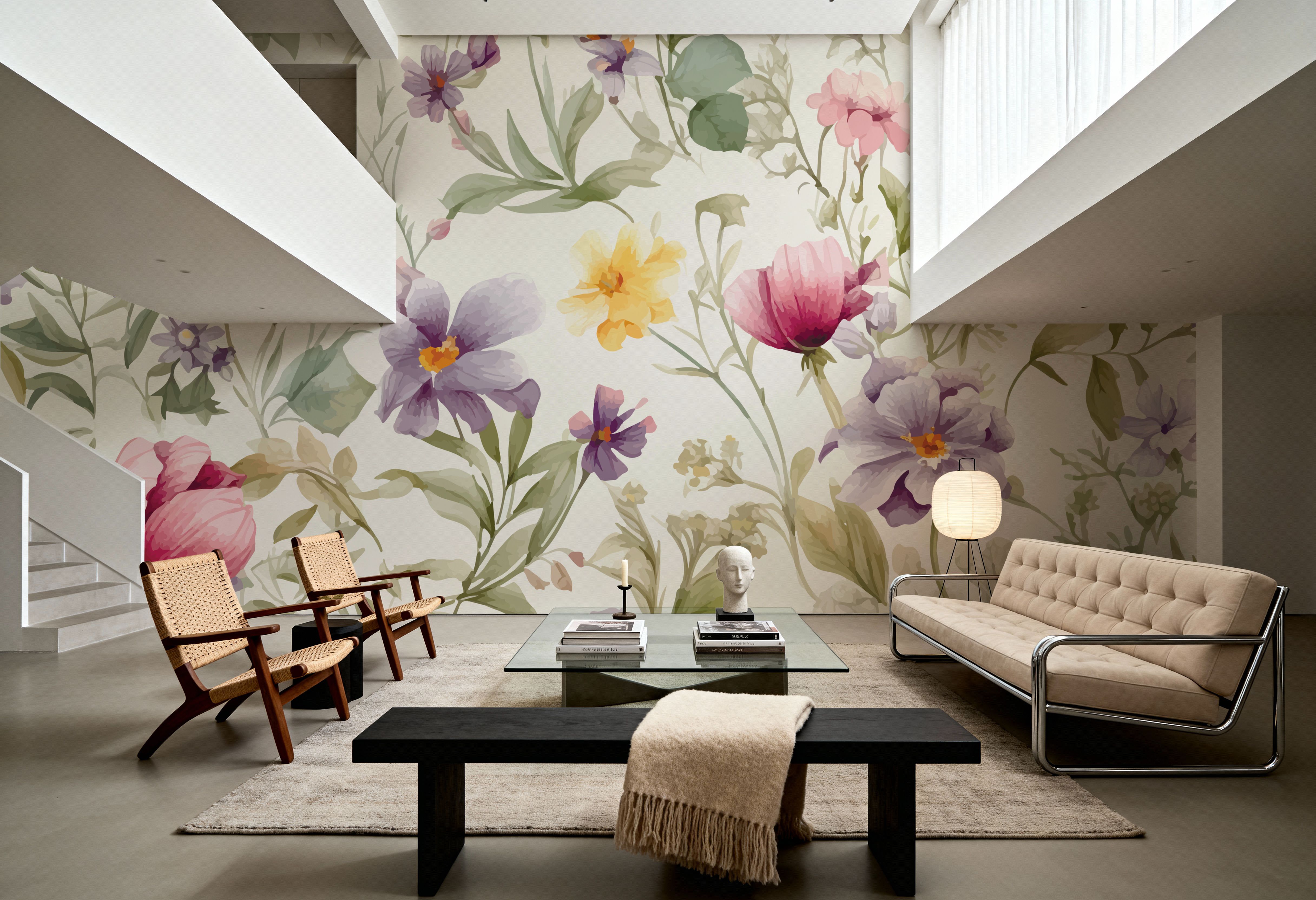 Wall Mural - Meadow Center - Contemporary Nature mural wallpaper - Purple - Offices - Wallism UK - Premium, Textured or Peel & Stick