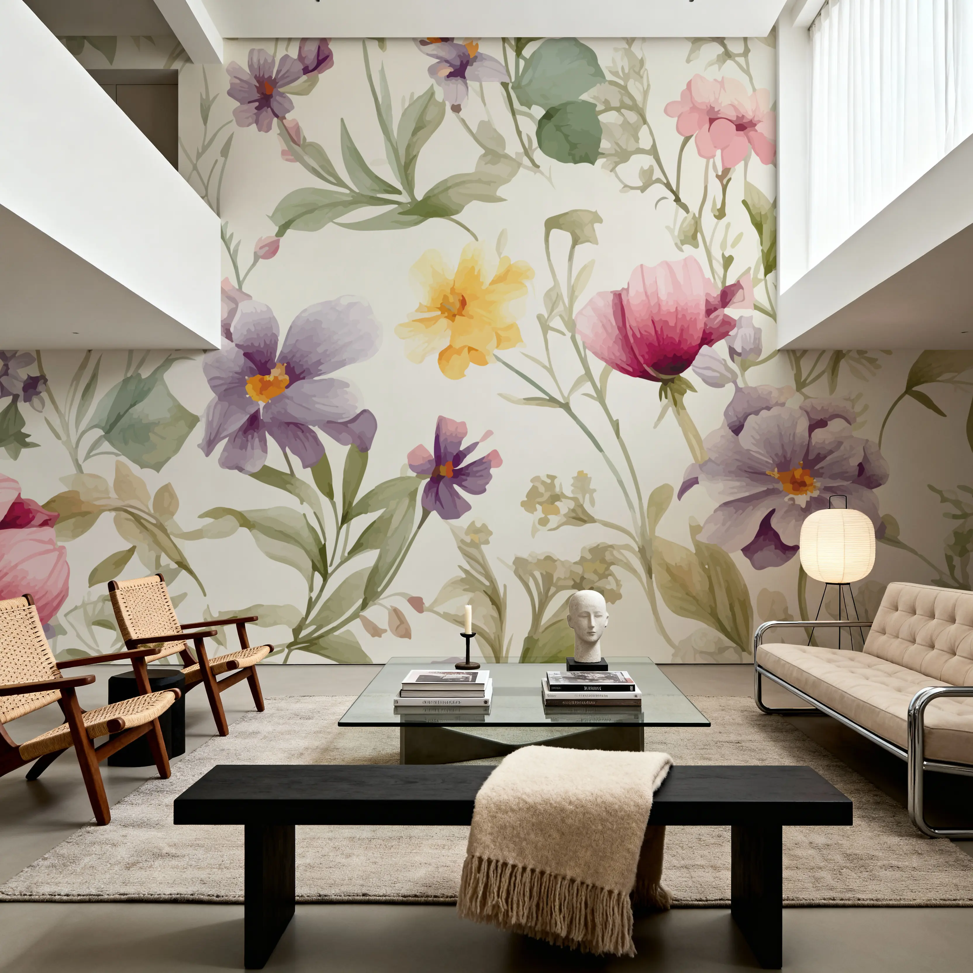 Fotobehang - Meadow Center - Hedendaagse Kunst Natuur Mural - Paars - Kantoorruimtes - Wallism België - Zelfklevend of Vliesbehang