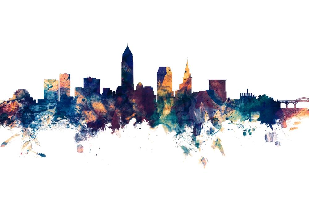Cleveland Ohio Skyline Blue & Bronze