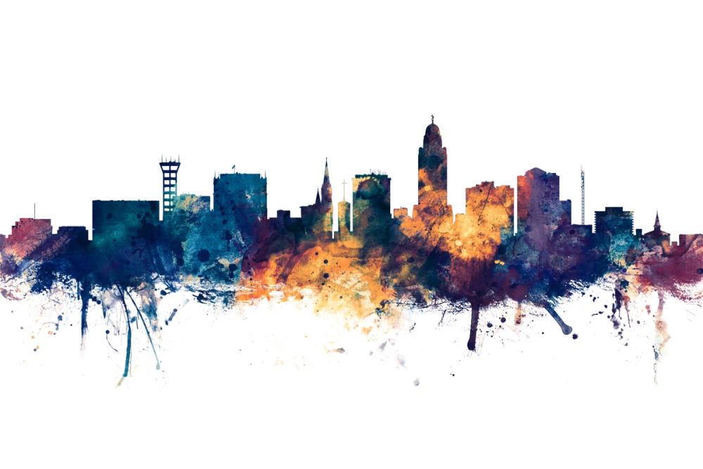 Lincoln Nebraska Skyline Blue & Bronze