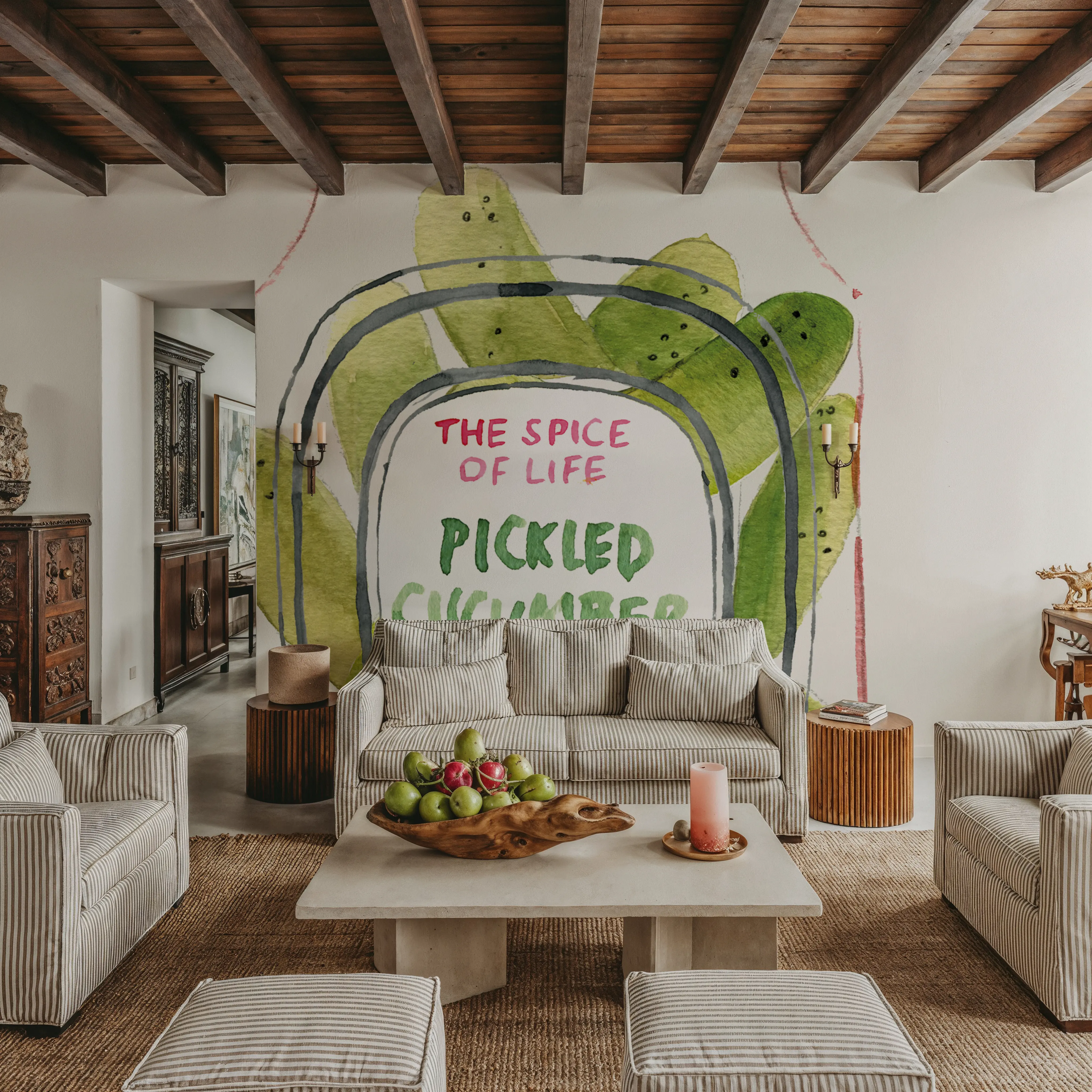 Wall Mural - Jarred Cucumber - Food & Drink Graphics mural wallpaper - Green - Hallway staircases - Wallism UK - Peel & Stick or Paste-the-Wall