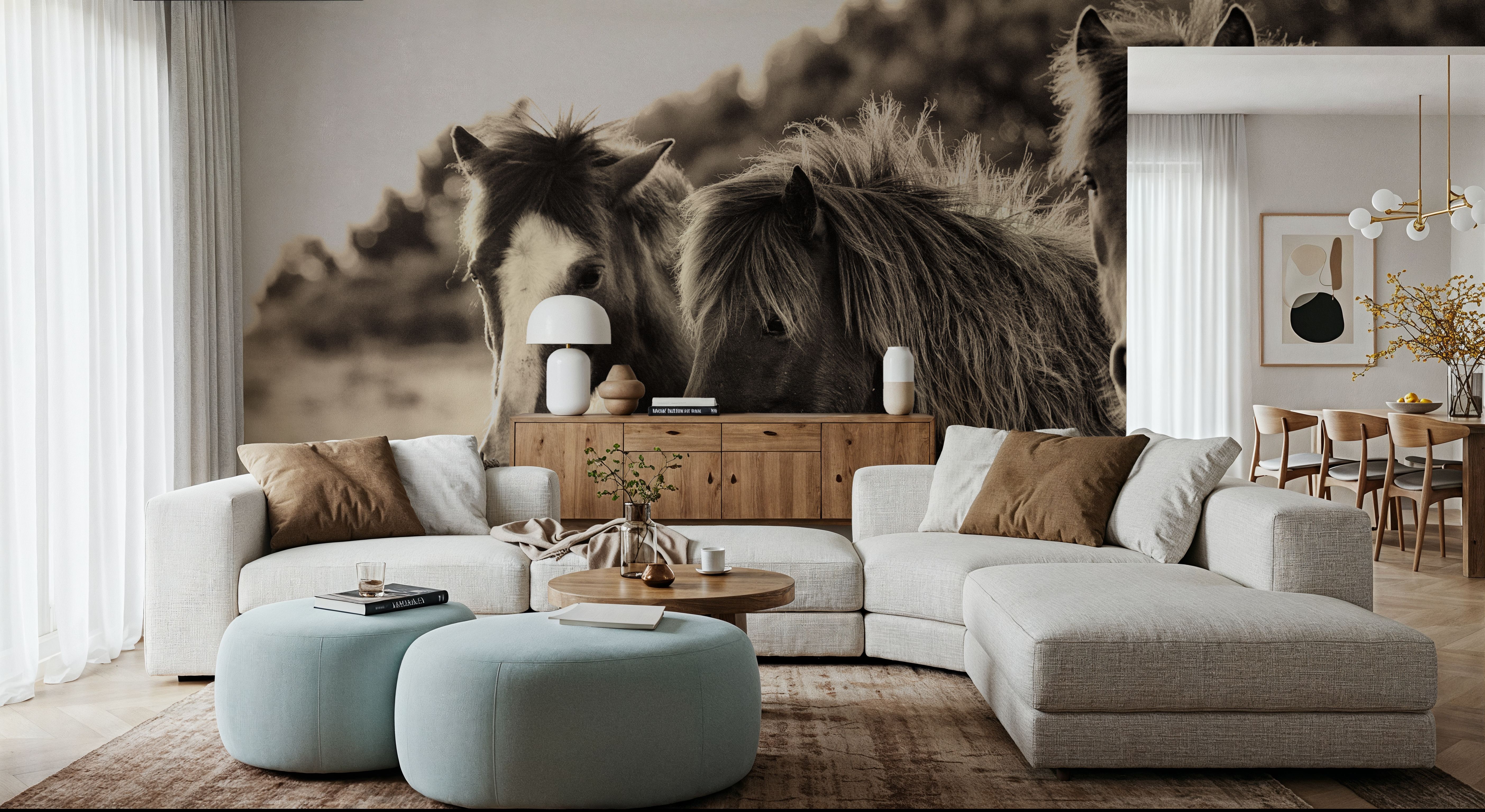 Horses Three Sepia, Wallpaper