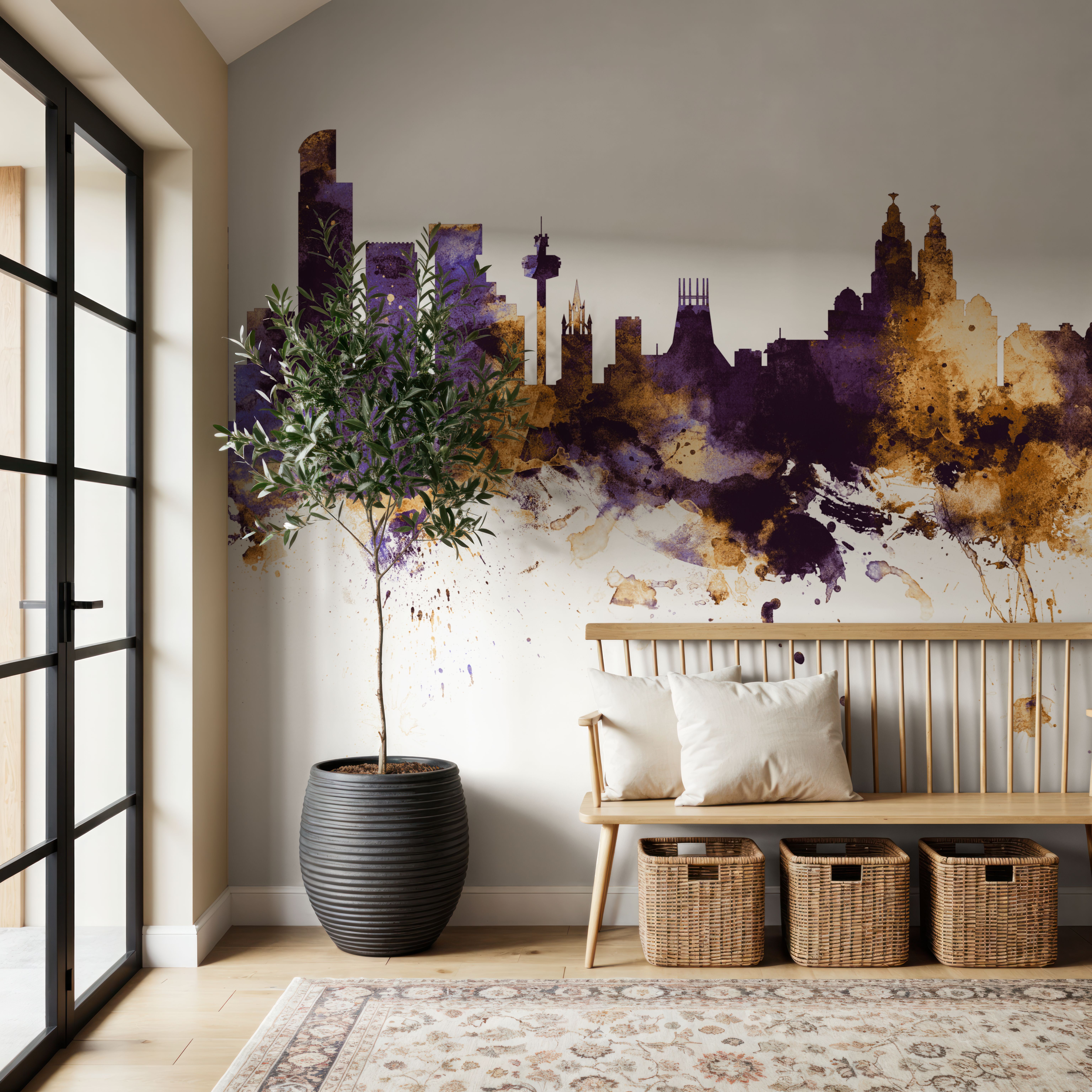 Liverpool England Skyline Purple & Gold