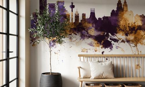 Liverpool England Skyline Purple & Gold
