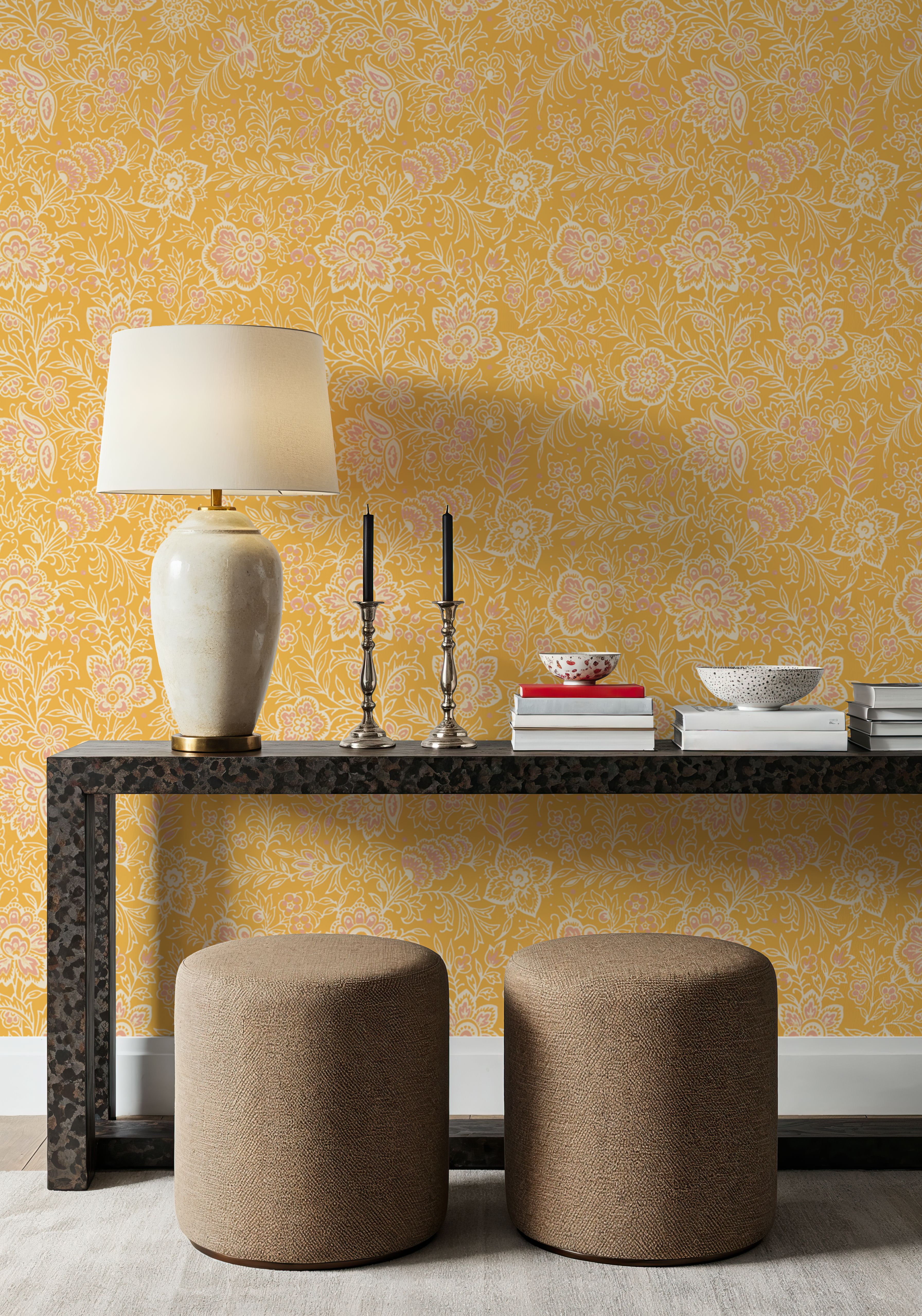 Kala Flowers White on Yellow