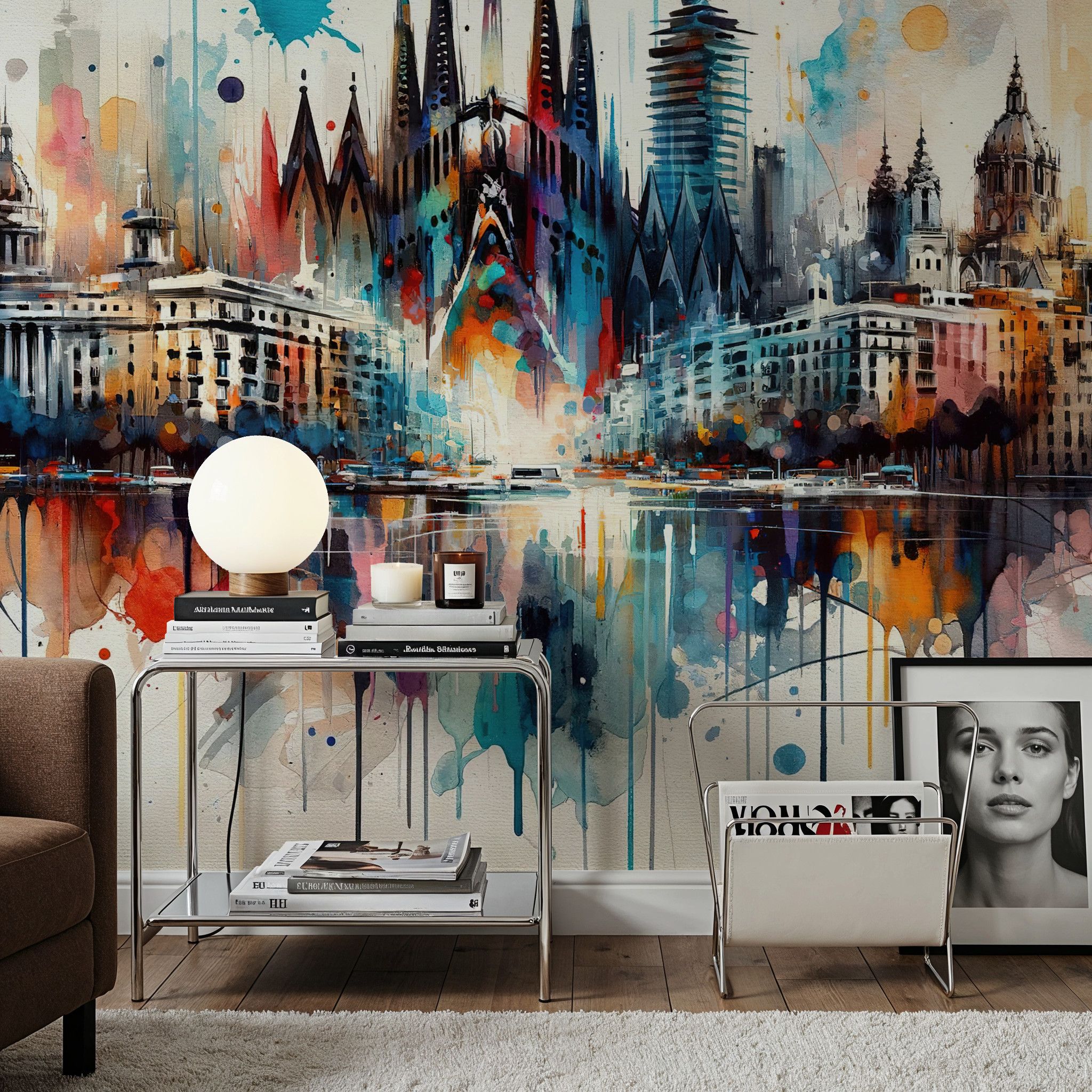 Watercolor Skyline Barcelona I