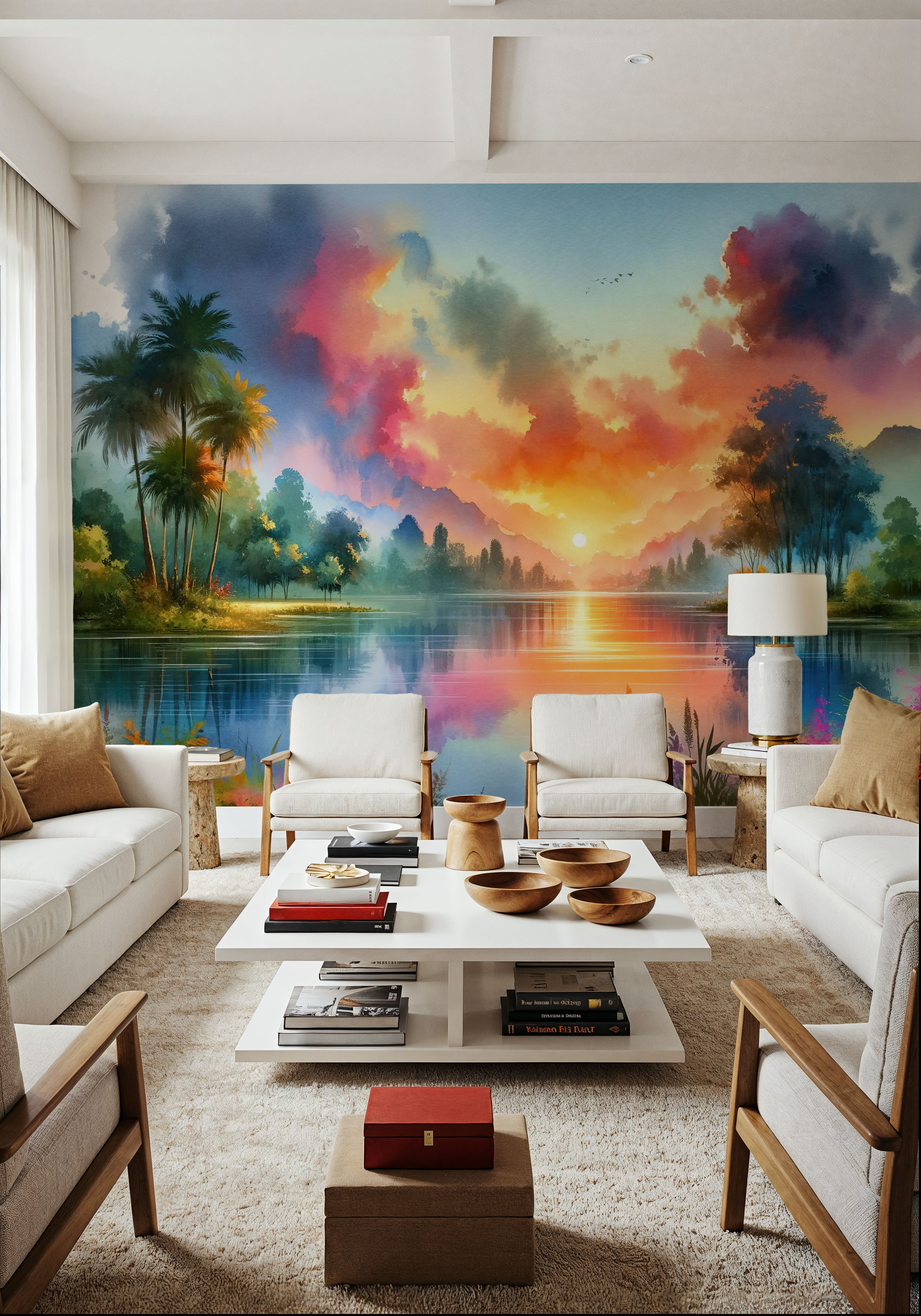 Vibrant Sunset Over Serene Lake