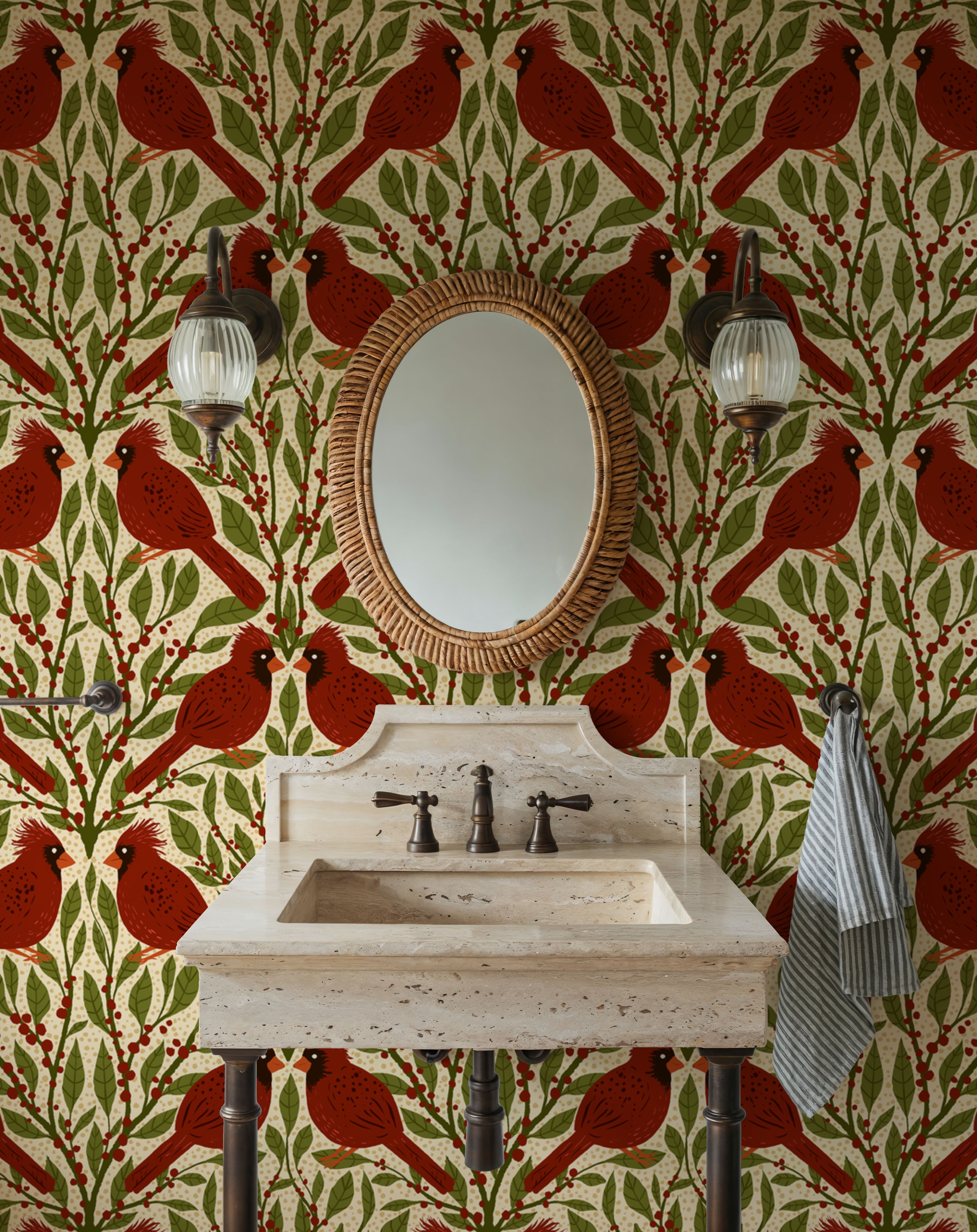Cardinals & Winterberries, Vintage