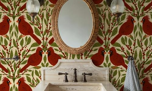 Cardinals & Winterberries, Vintage