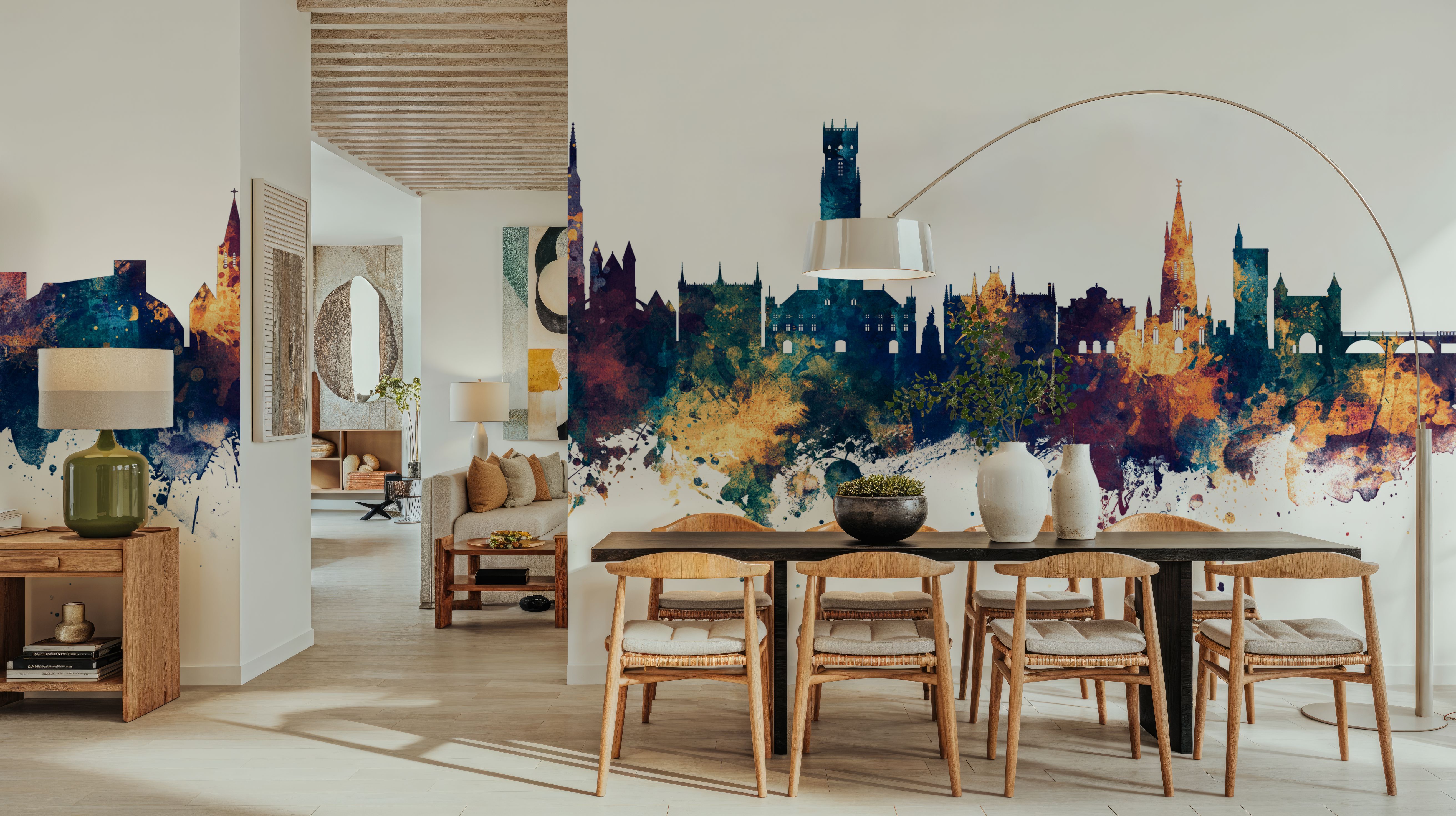 Bruges Belgium Skyline Blue & Bronze, Wallpaper