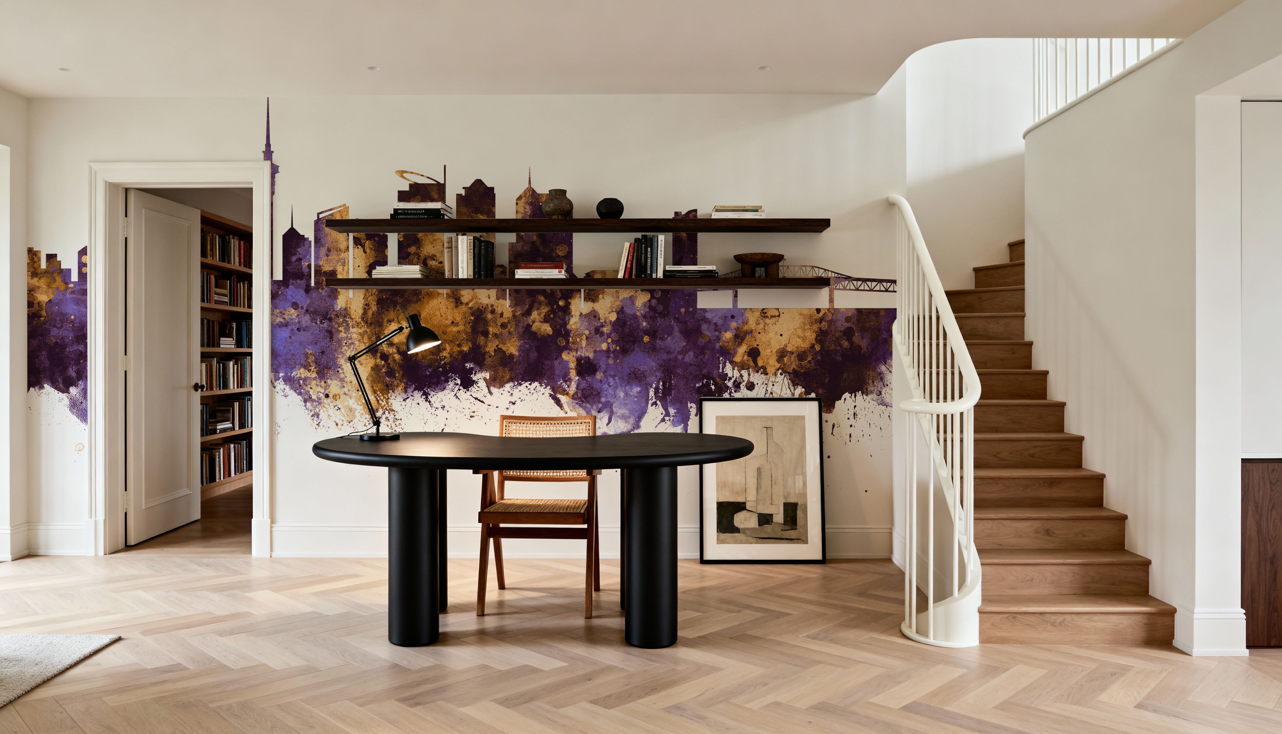 Auckland New Zeeland Skyline Purple & Gold