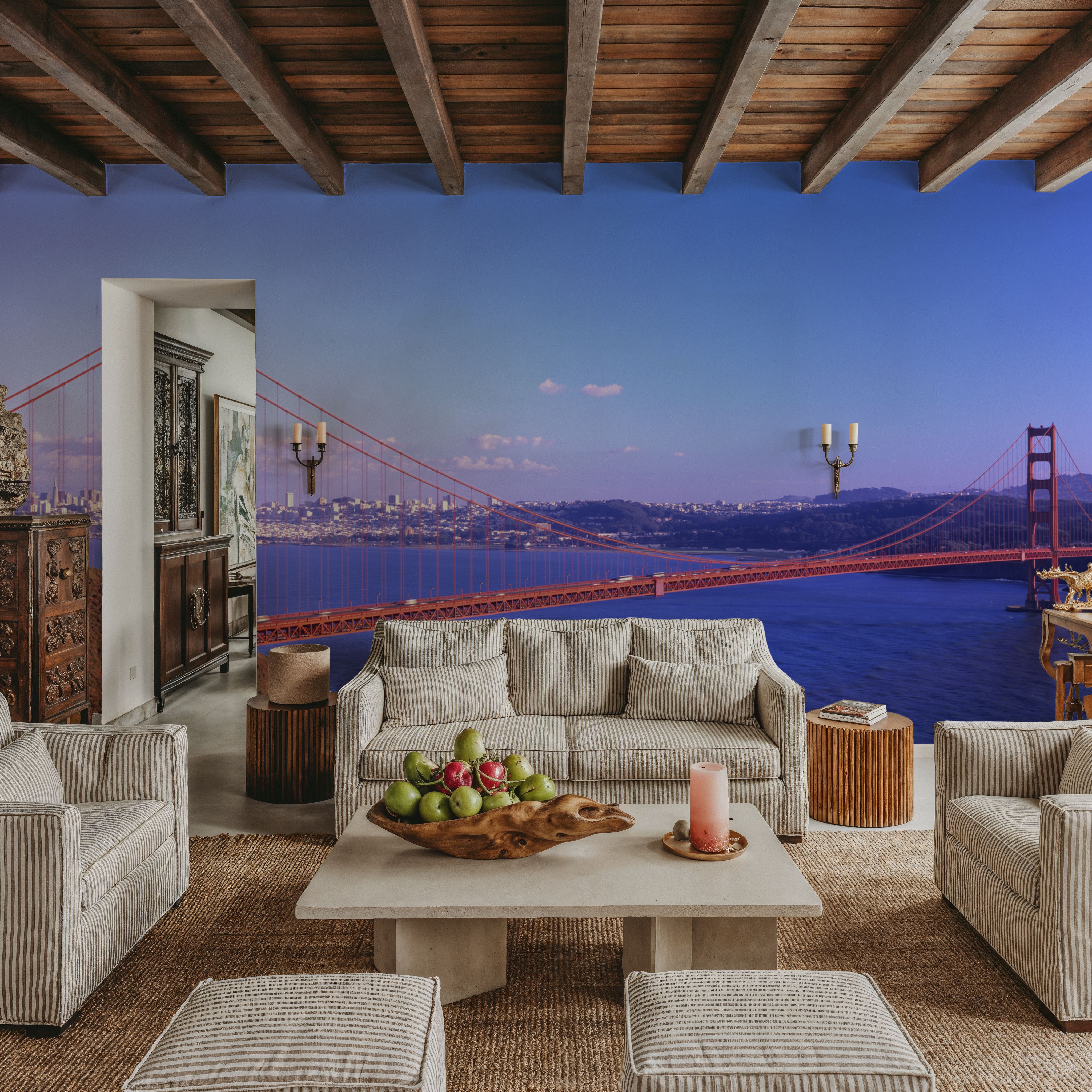 Wall Mural - Golden Gate Gradient - Travel & Landmarks mural wallpaper - Blue - Living room - Wallism US - Premium, Textured or Peel & Stick