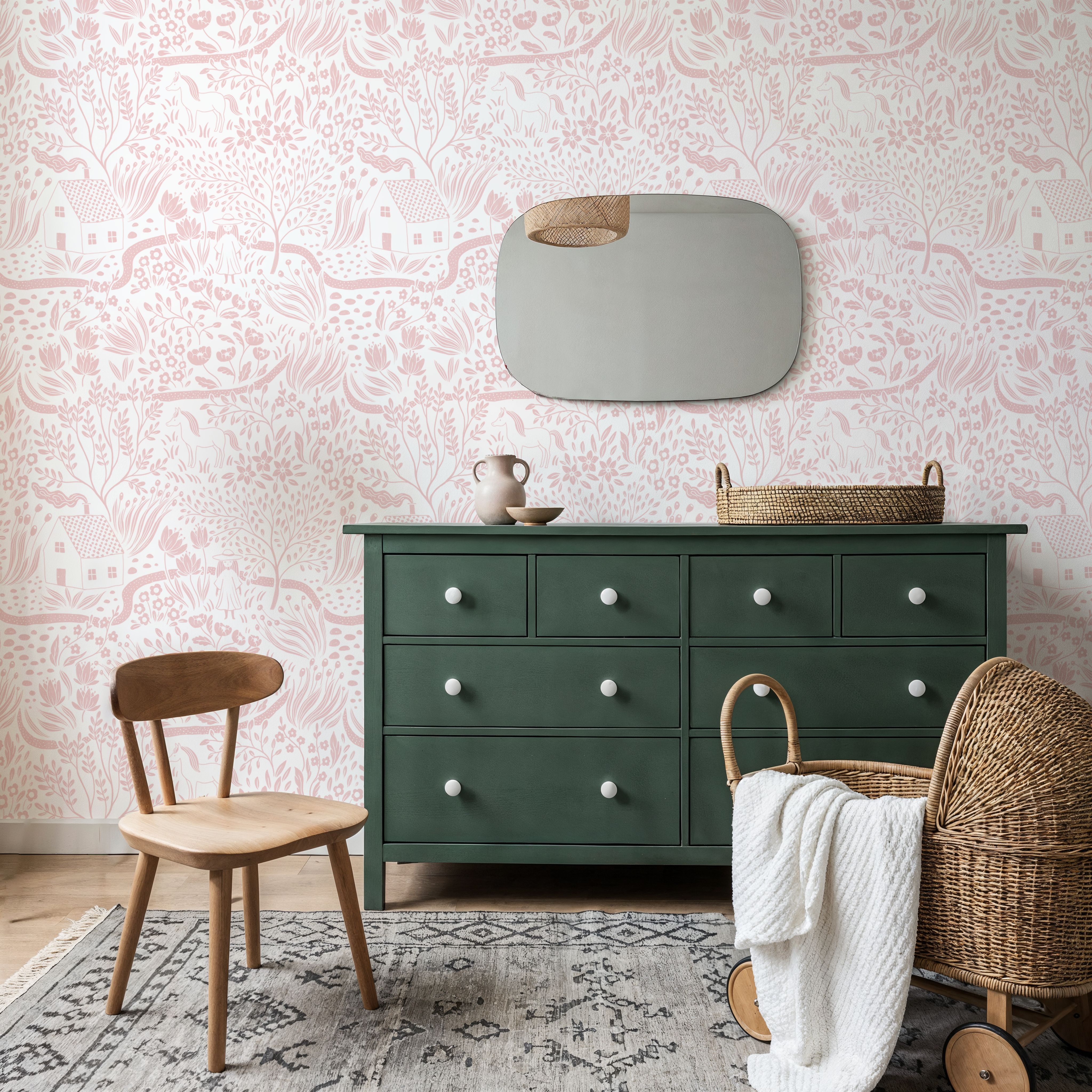 Countryside, Pink on White