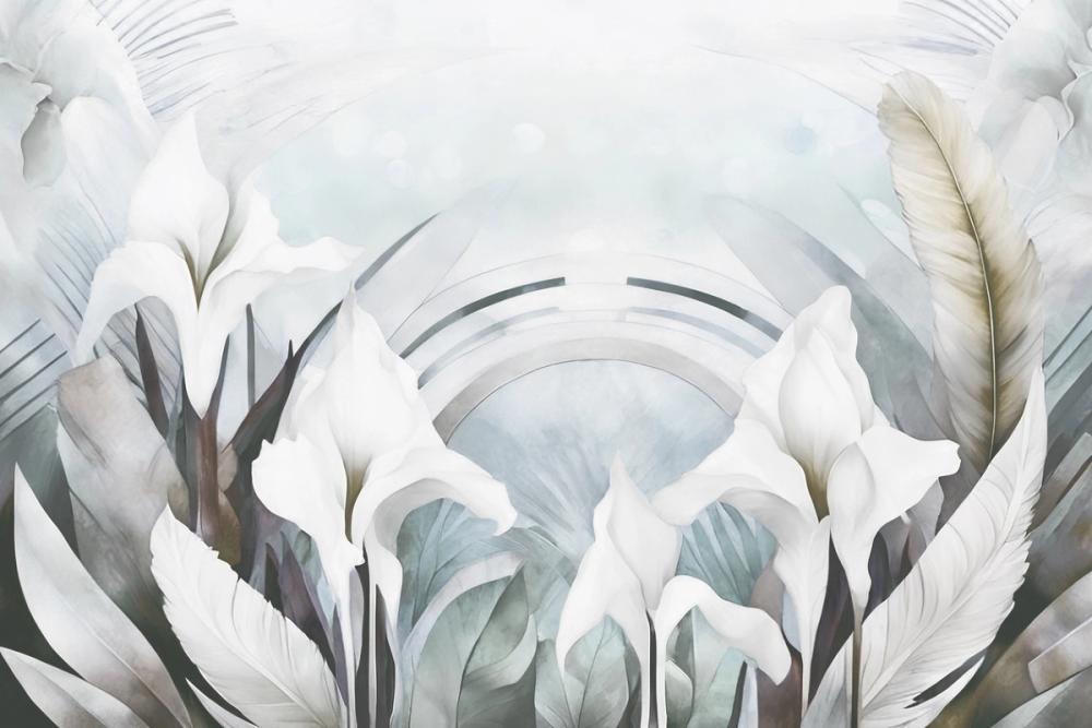 Irises and Feathers Mixed Blue