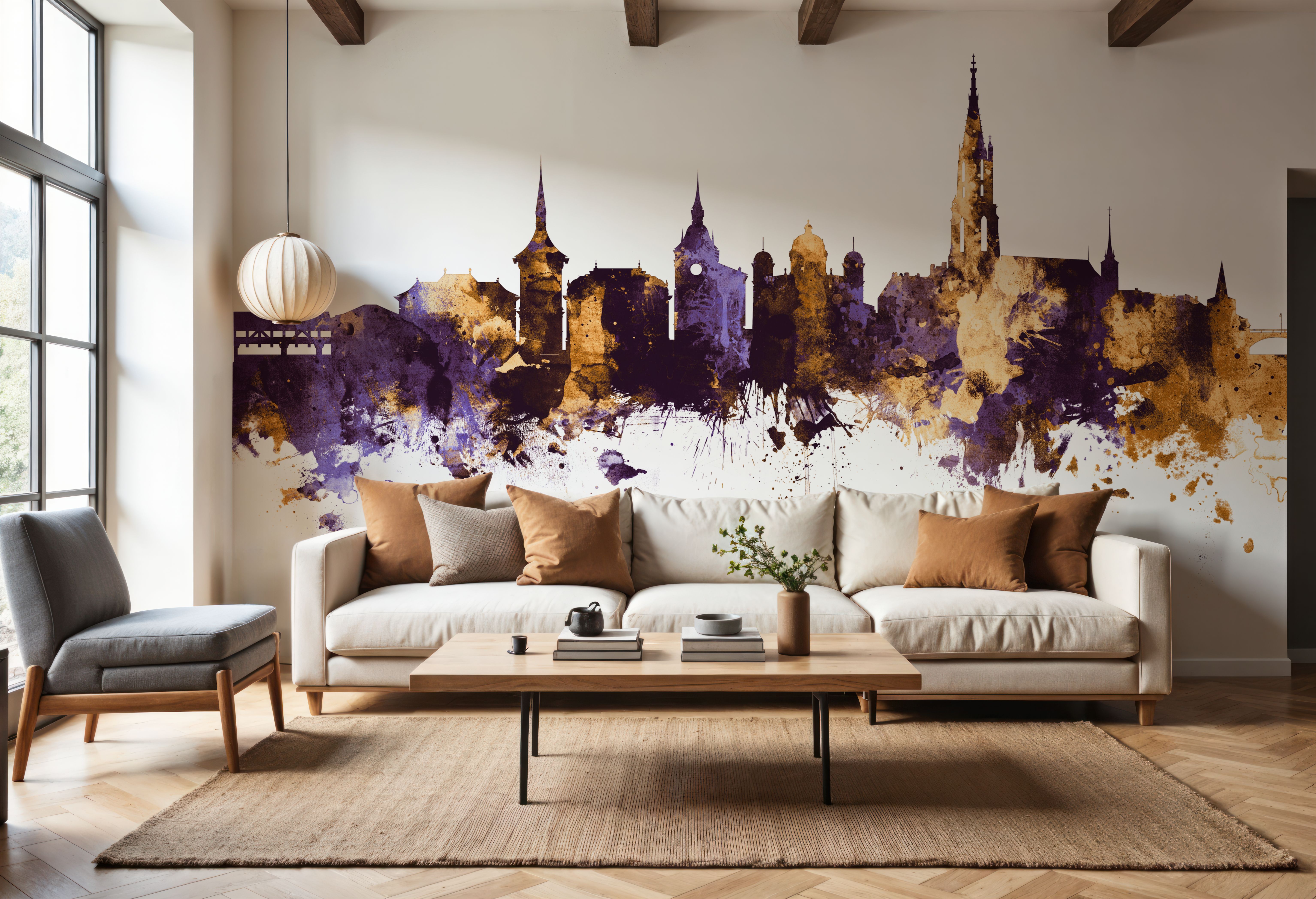 Bern Switzerland Skyline Purple & Gold