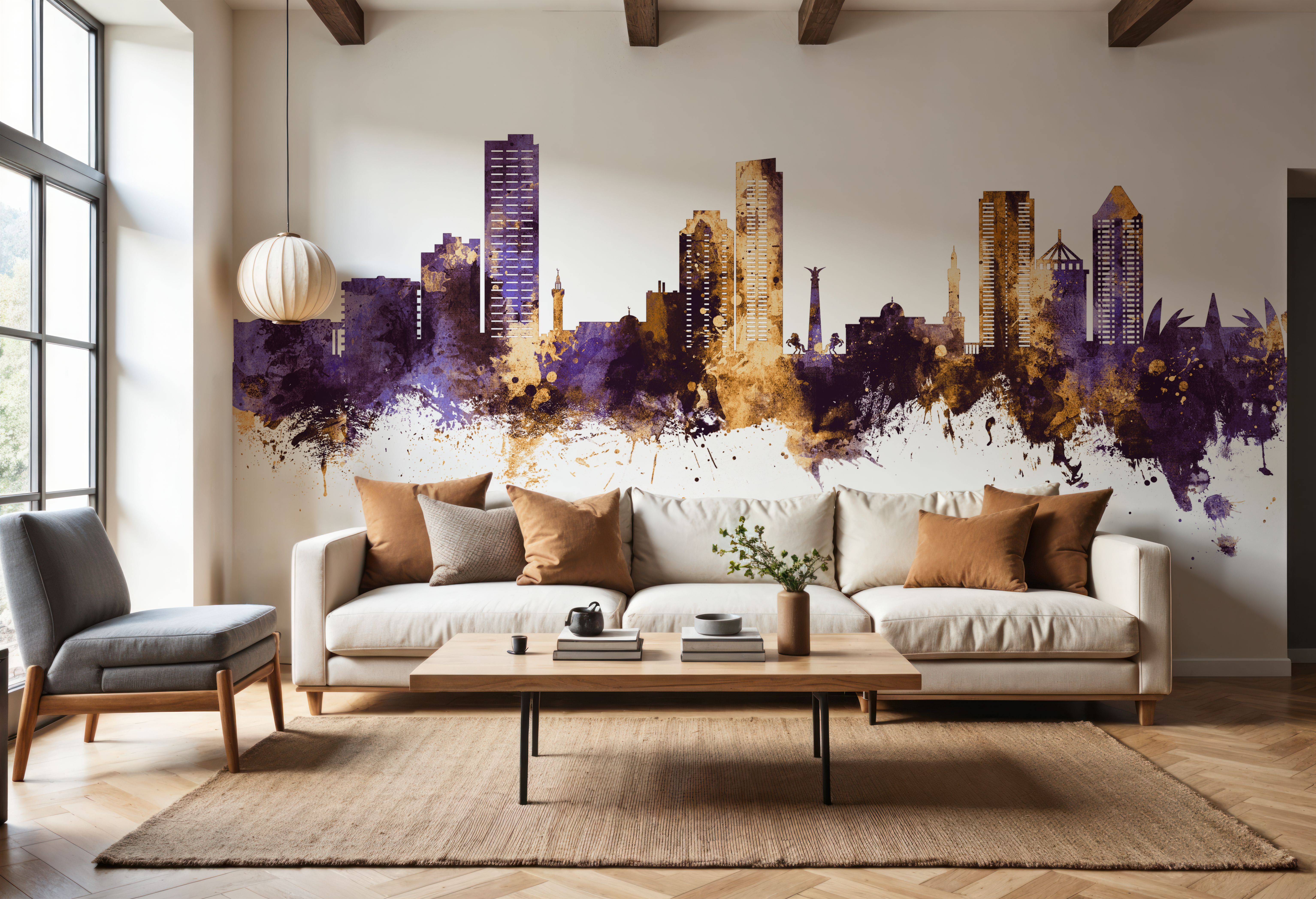 Umm Al Quwain Skyline Purple & Gold, Wallpaper