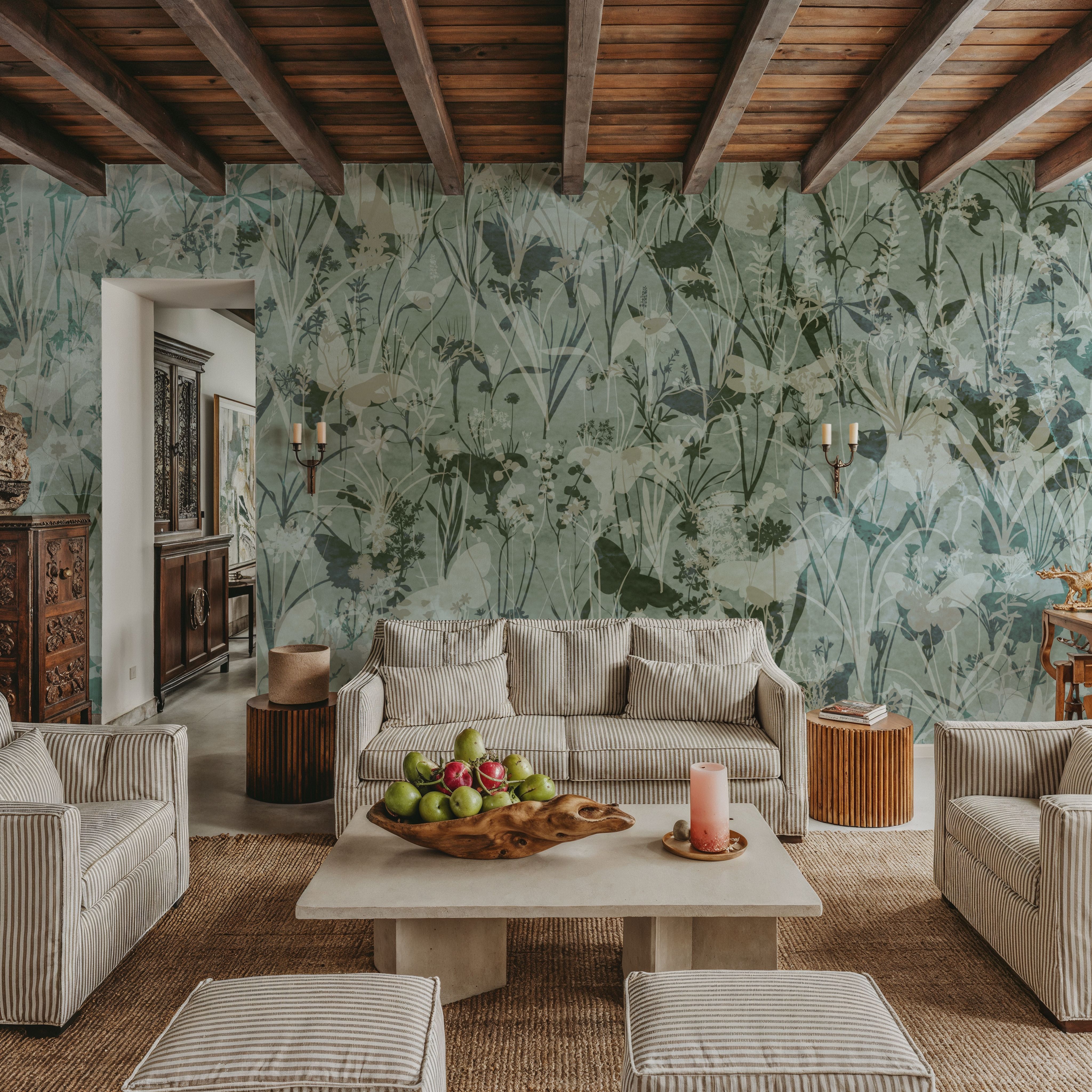 Herbals and Butterflies Double Silhouette Green Black