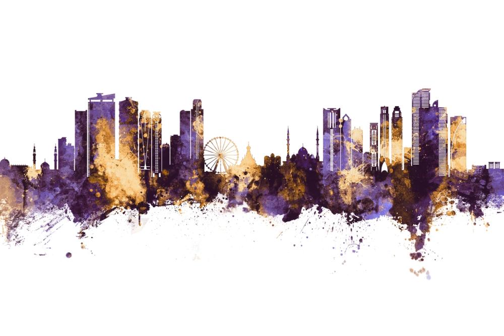 Sharjah Skyline Purple & Gold