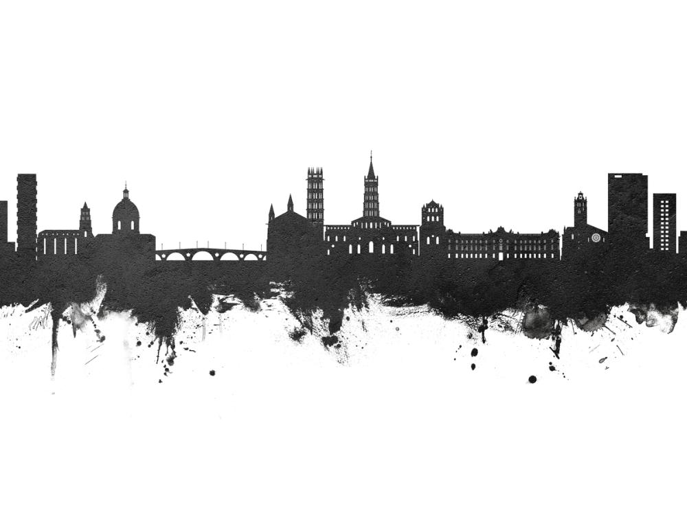 Toulouse France Skyline Black & White