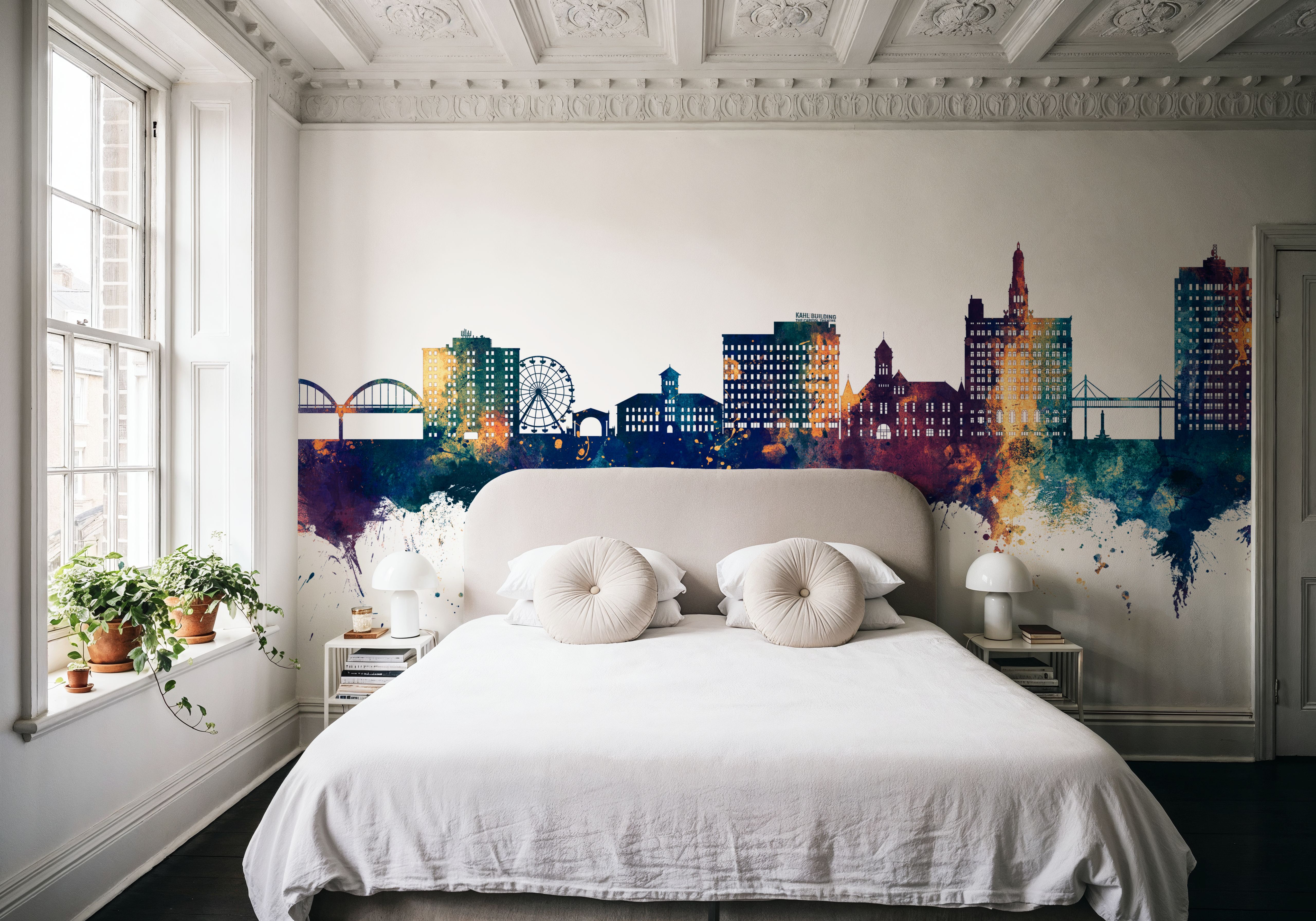 Davenport Iowa Skyline Blue & Bronze, Wallpaper