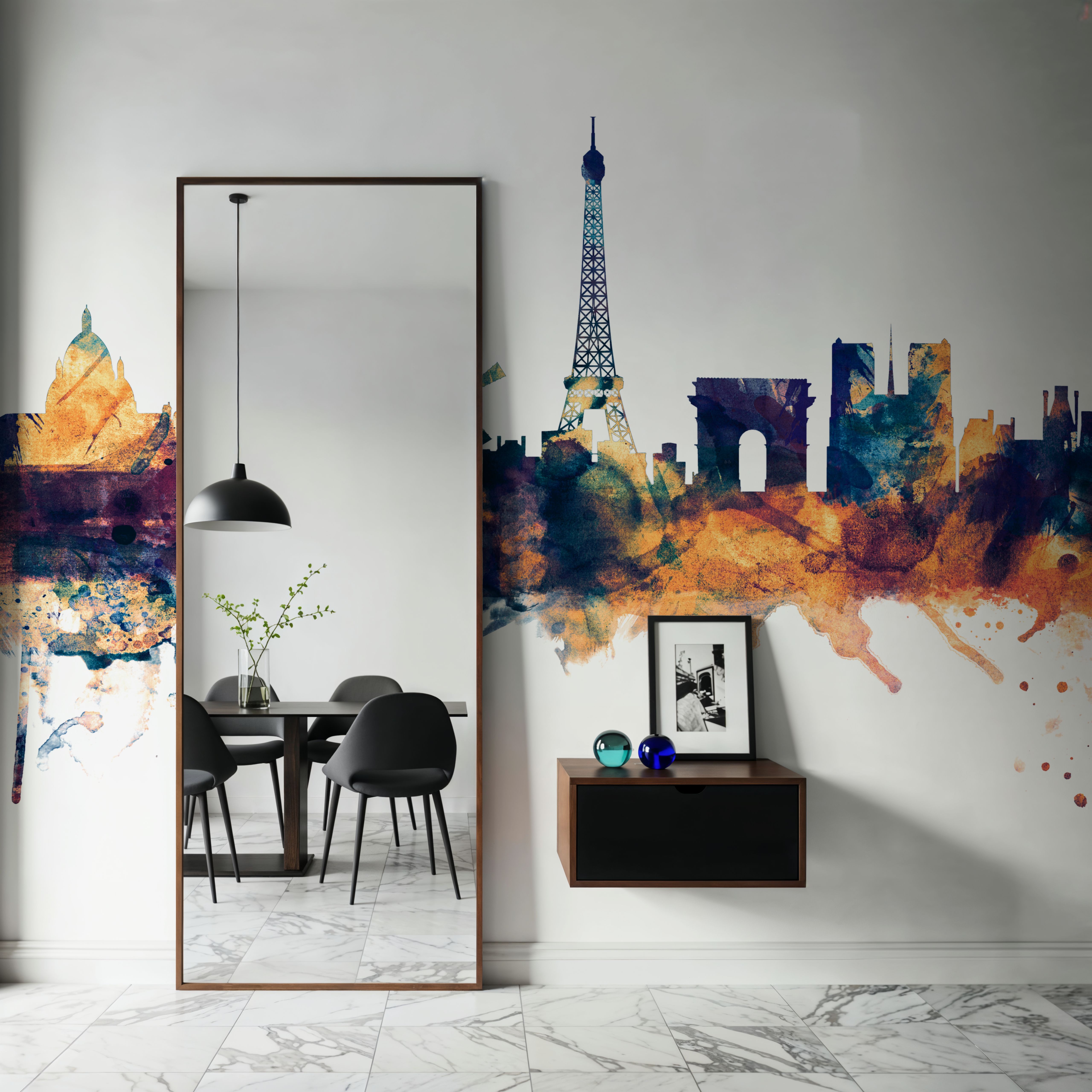 Paris Skyline Blue & Bronze