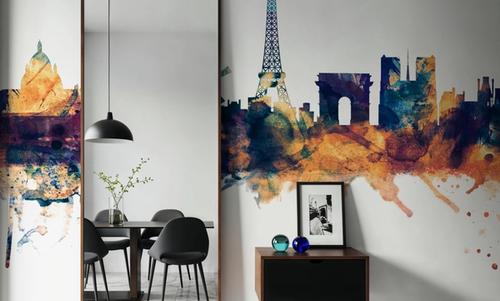 Paris Skyline Blue & Bronze