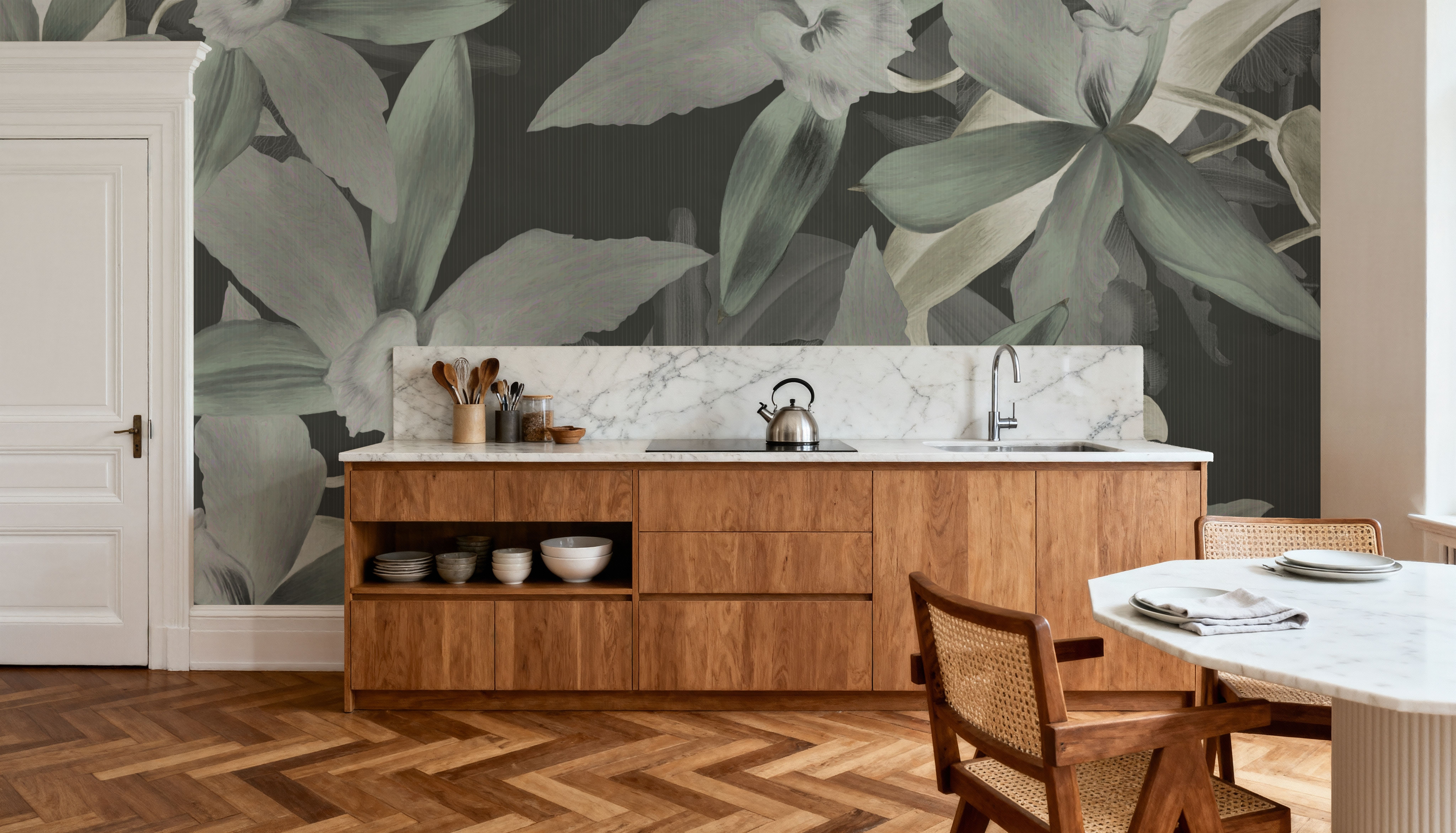 Big Orchids Green, Behang